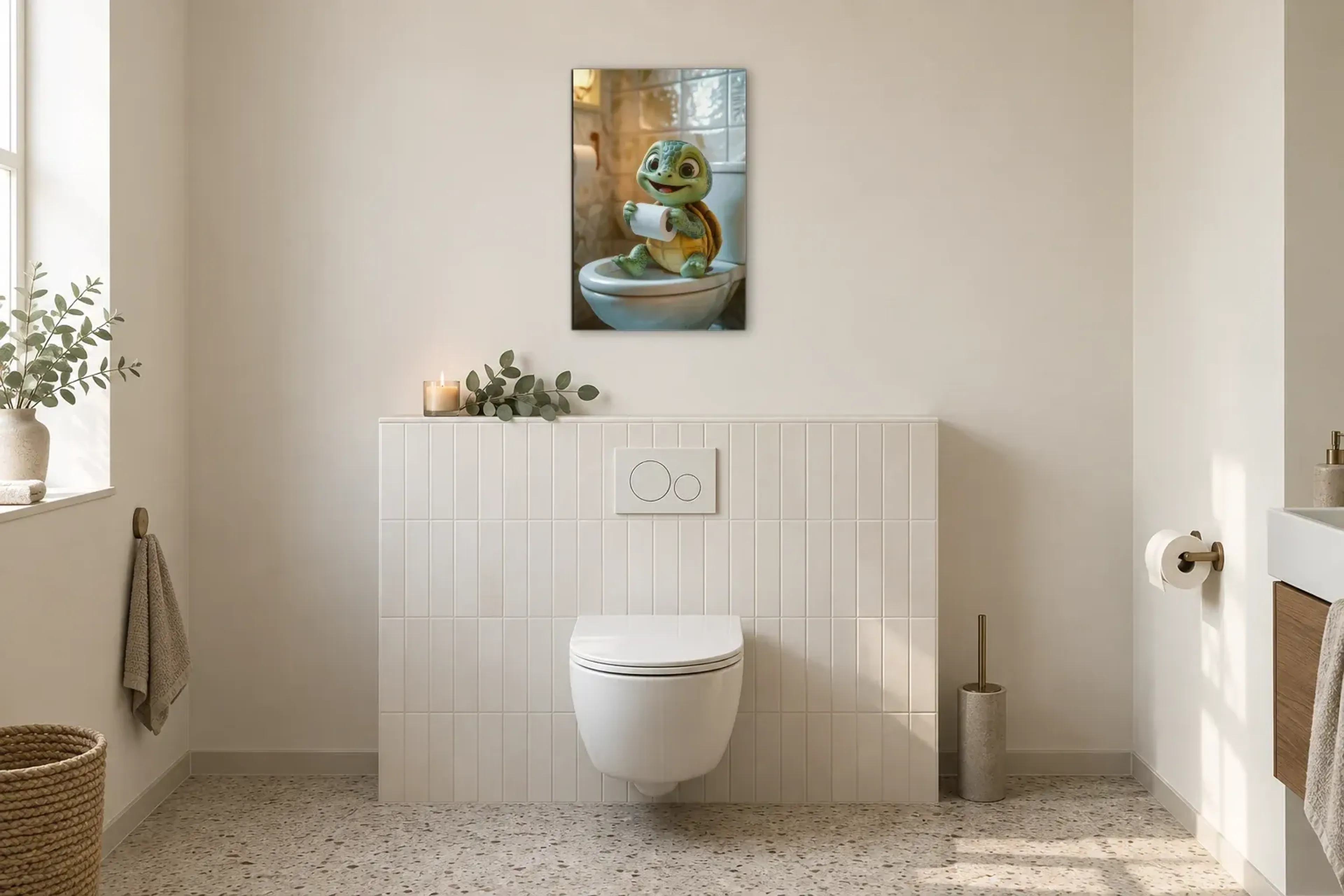 Schildkröte im Fliesenbad als Wandbild im Gäste-WC