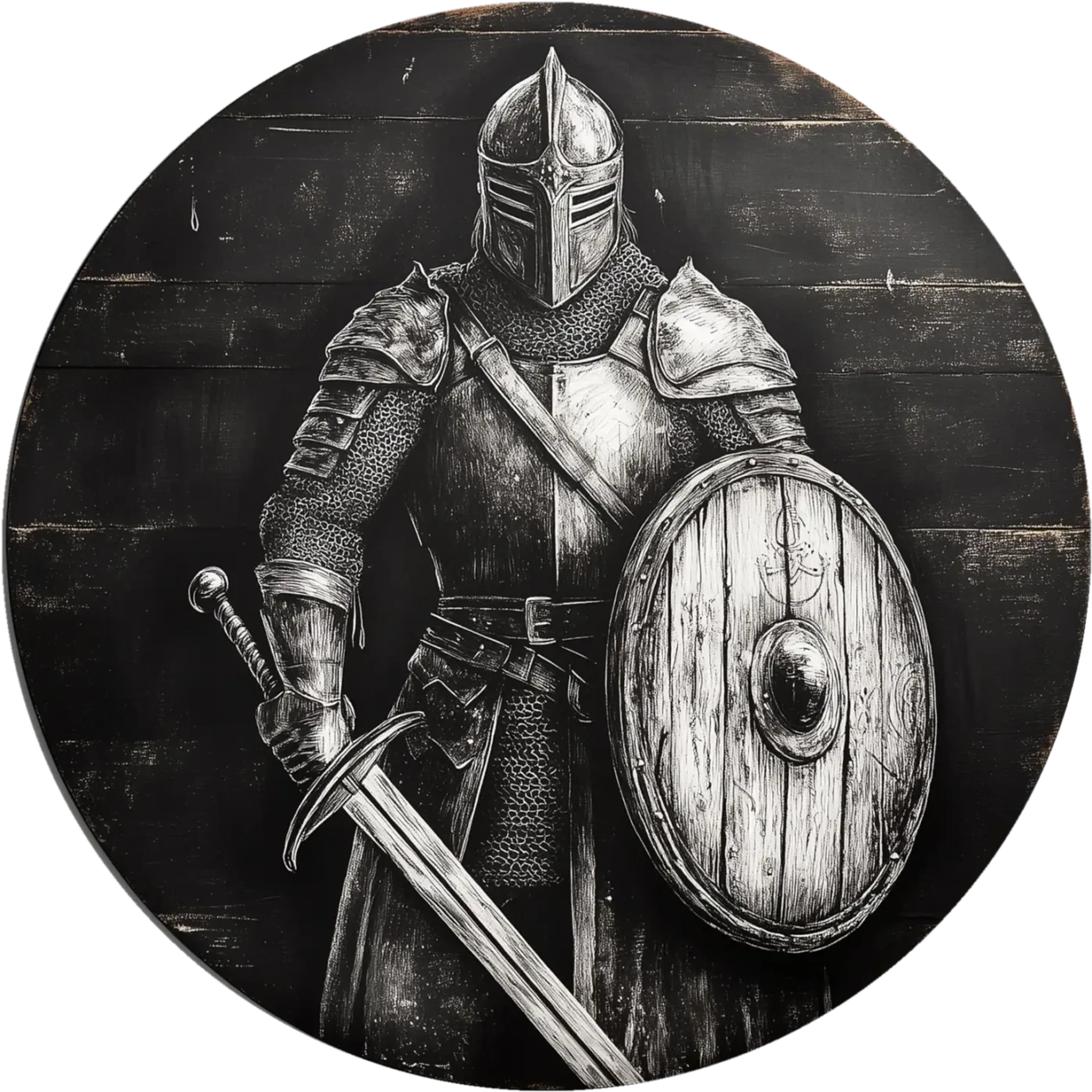 Ritter mit Schild – Motiv als Wandbild auf Holz