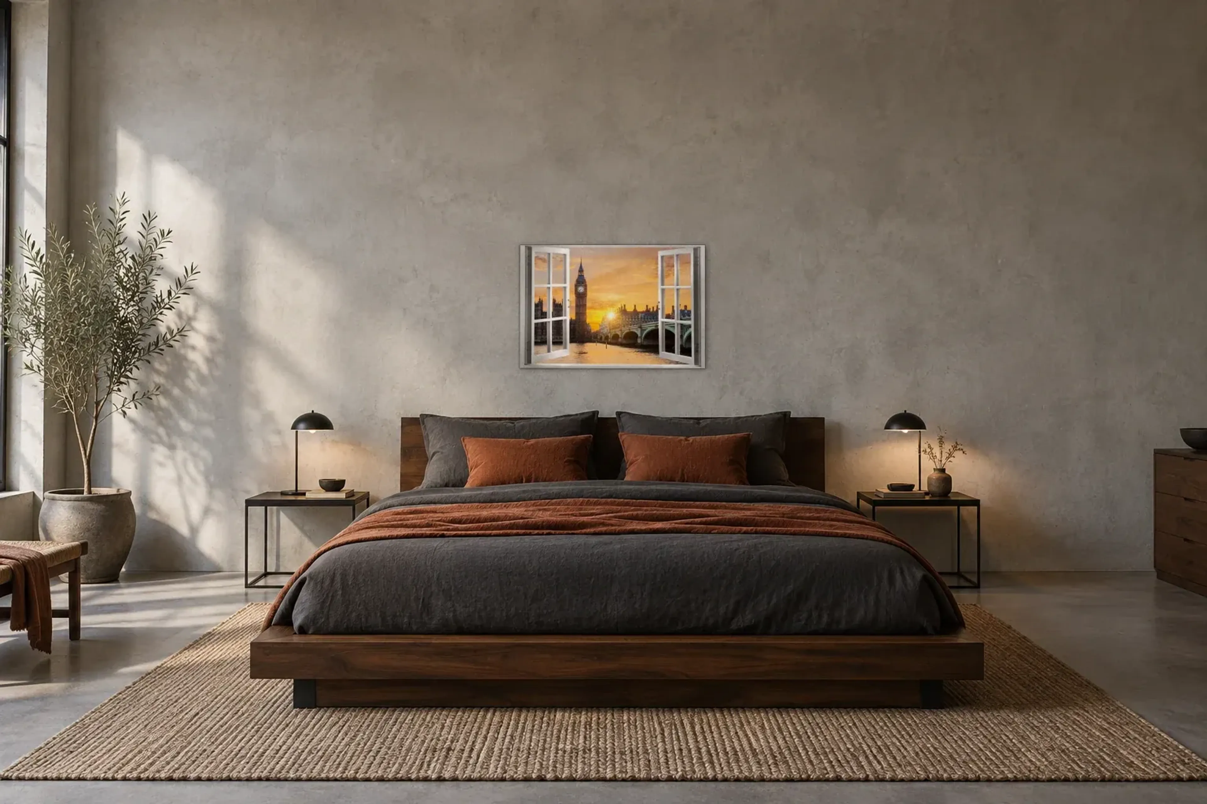 London im goldenen Licht als Wandbild über einem 180-cm-Bett
