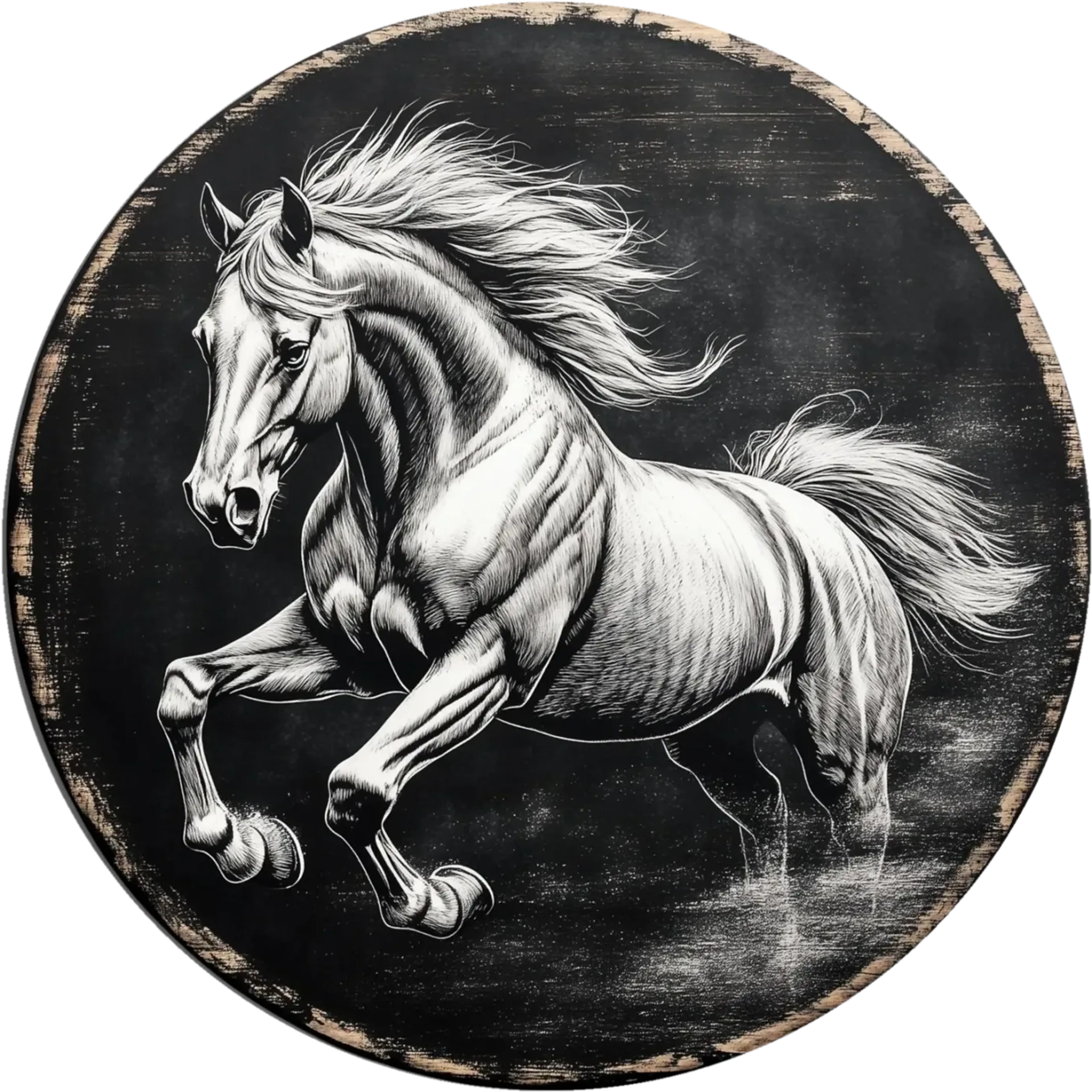 Pferd in Bewegung – Motiv als Wandbild auf Holz