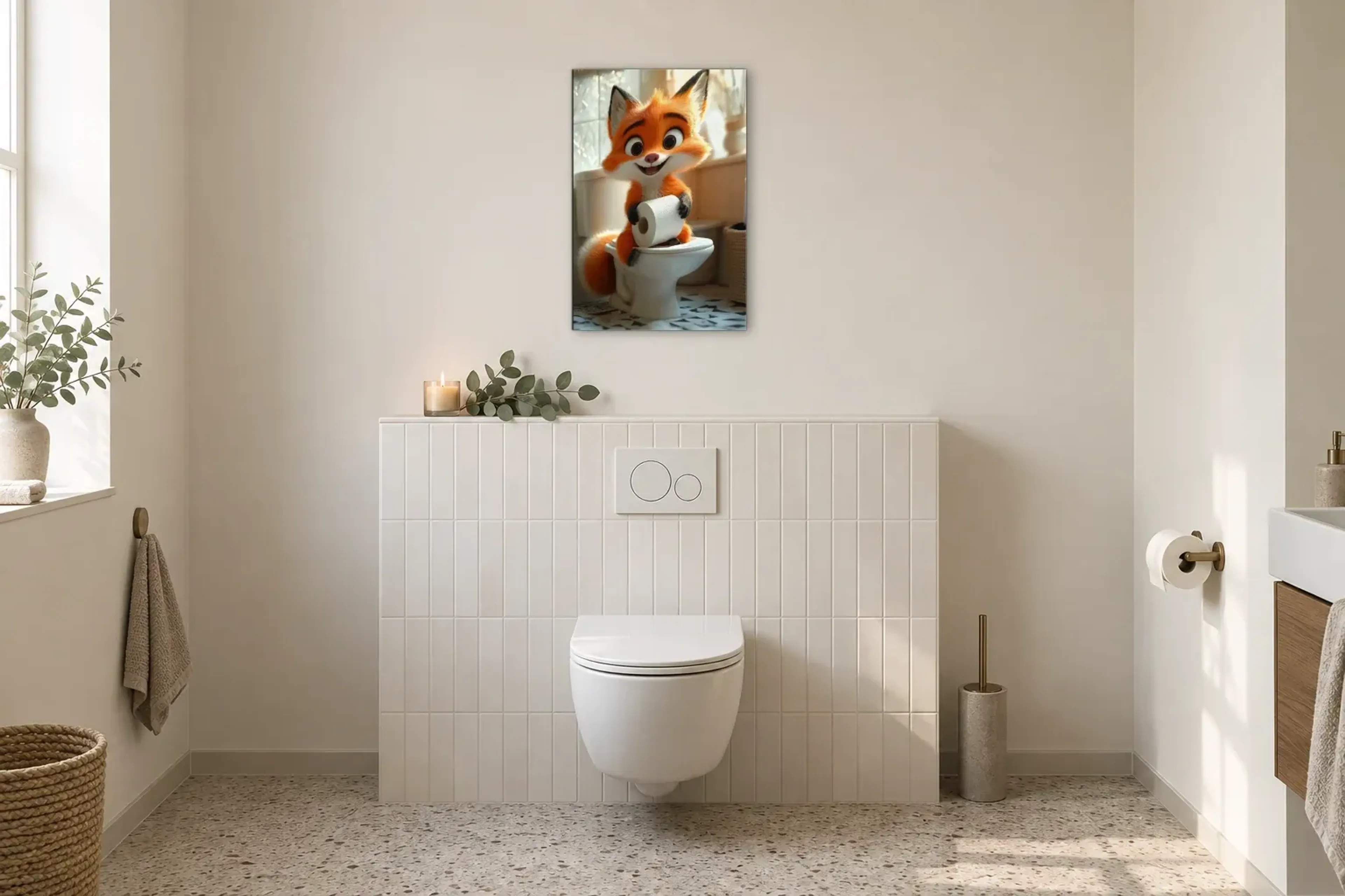 Fuchs im Sonnenbad als Wandbild im Gäste-WC