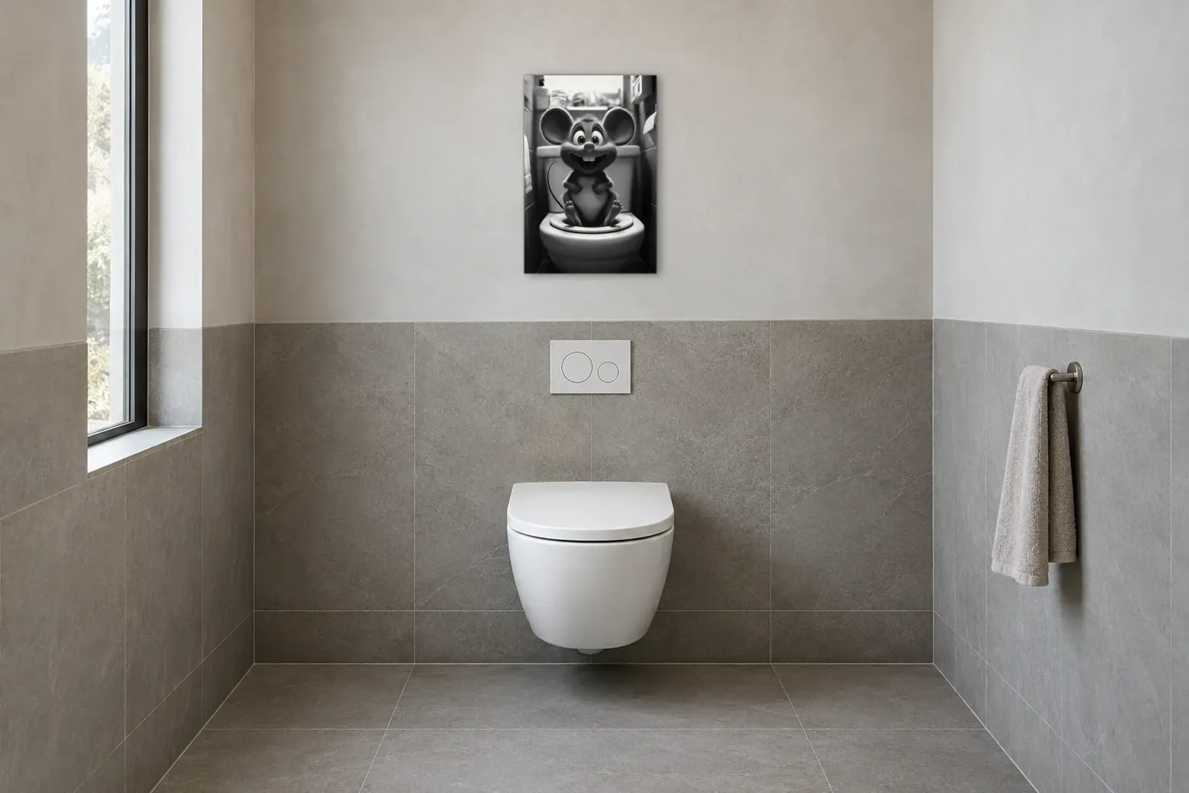 Maus auf Toilette als Wandbild im Gäste-WC