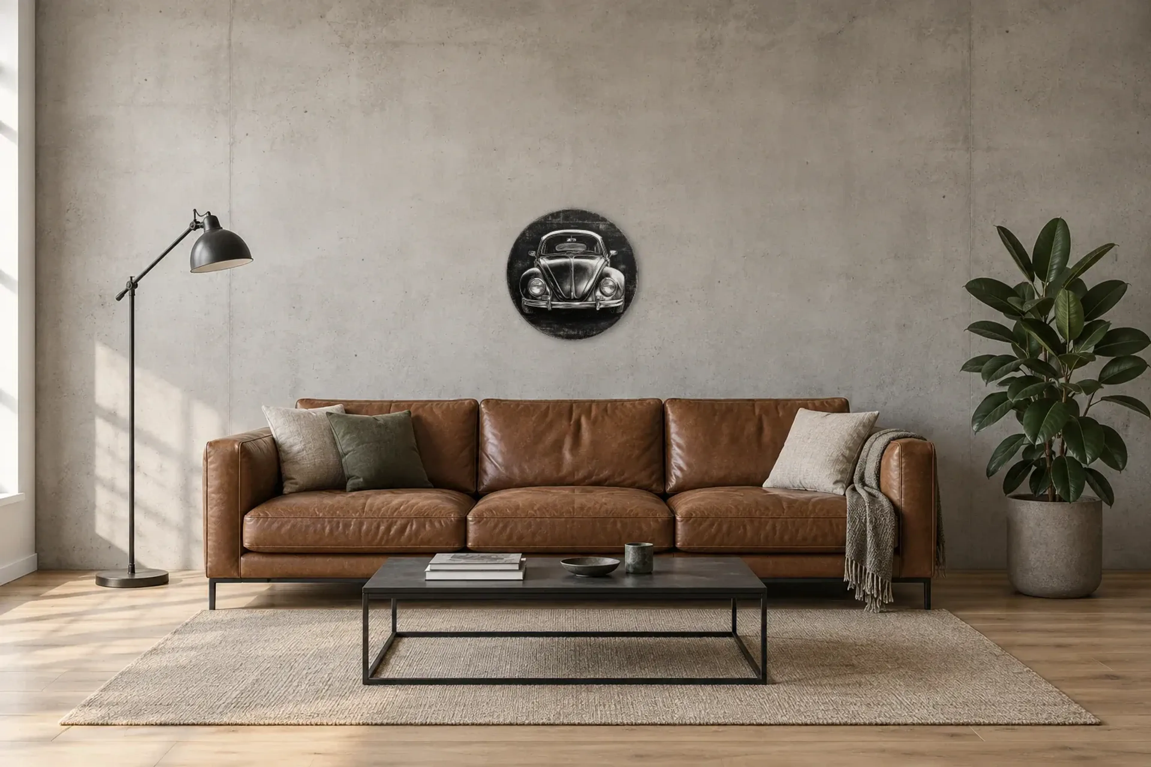 Käfer als Wandbild über einem 220-cm-Sofa