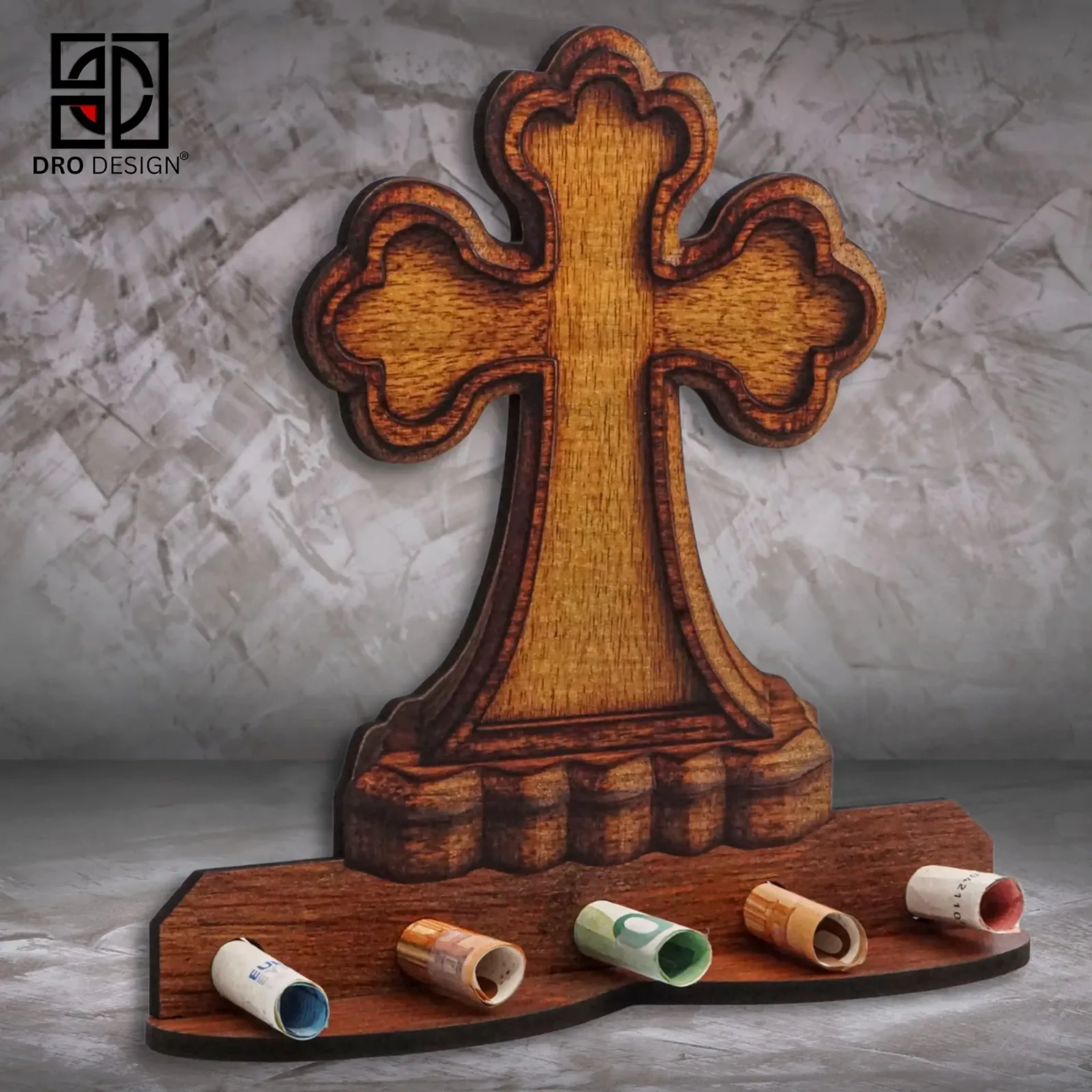 Geldgeschenk „Kleeblattkreuz“ in Holzoptik – Ansicht 3