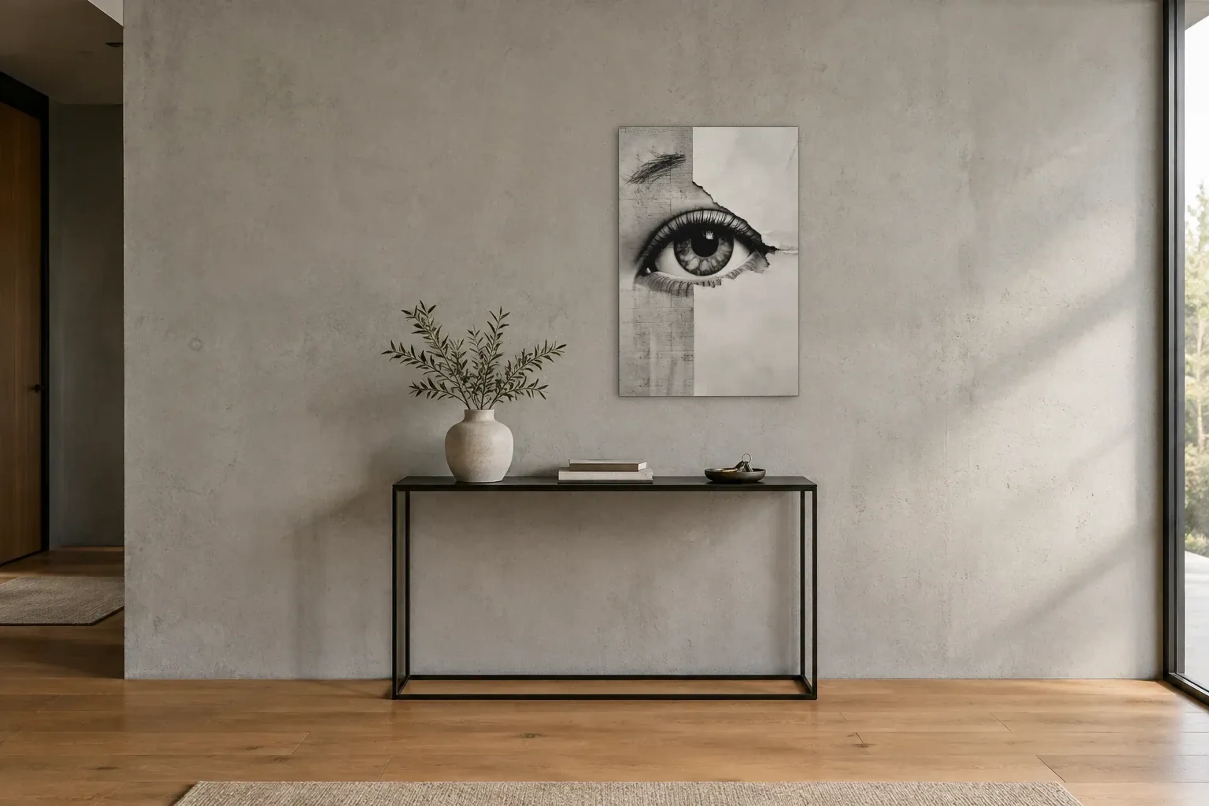 Auge Papier als Wandbild über einer 120-cm-Konsole