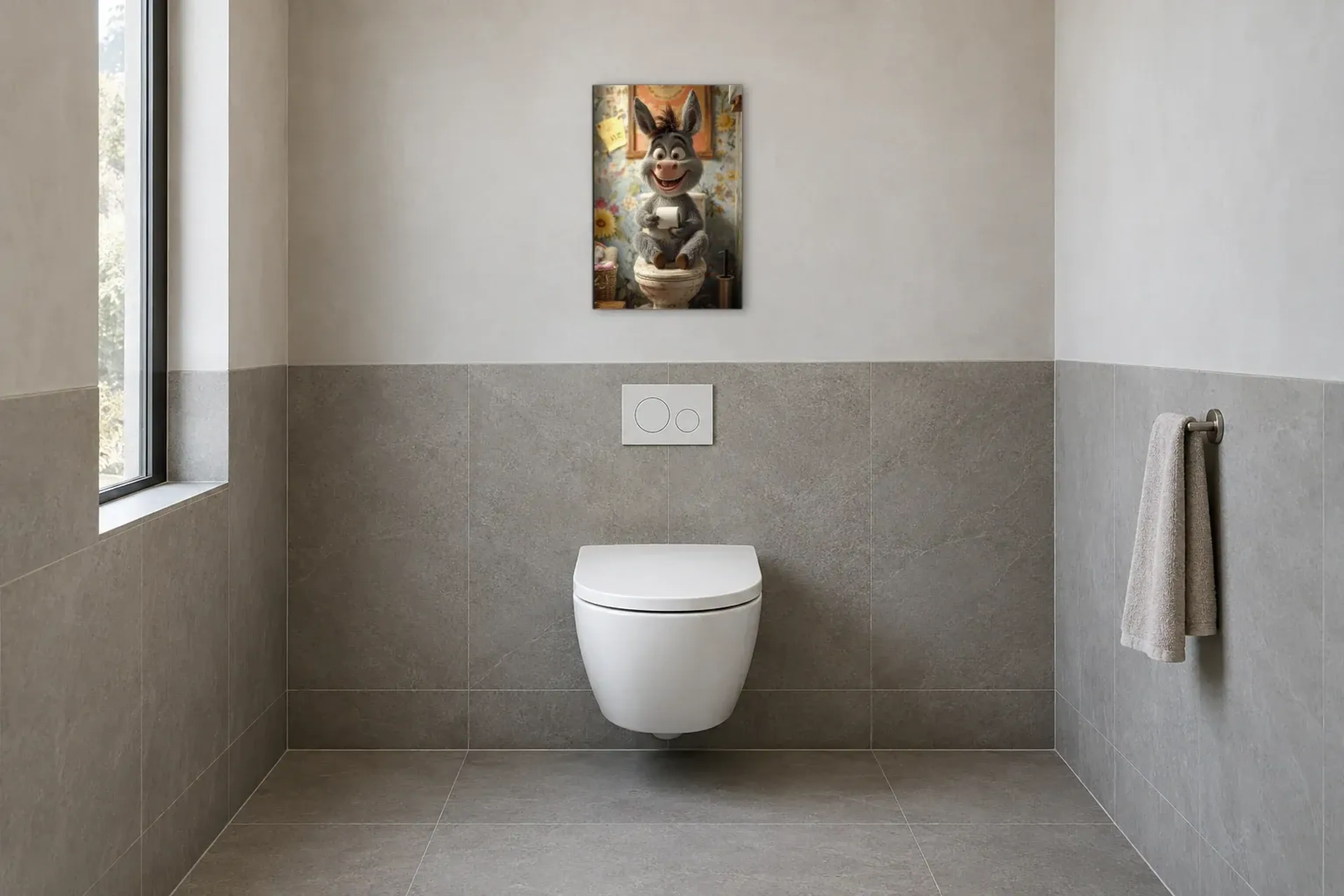 Esel zwischen Blumen als Wandbild im Gäste-WC