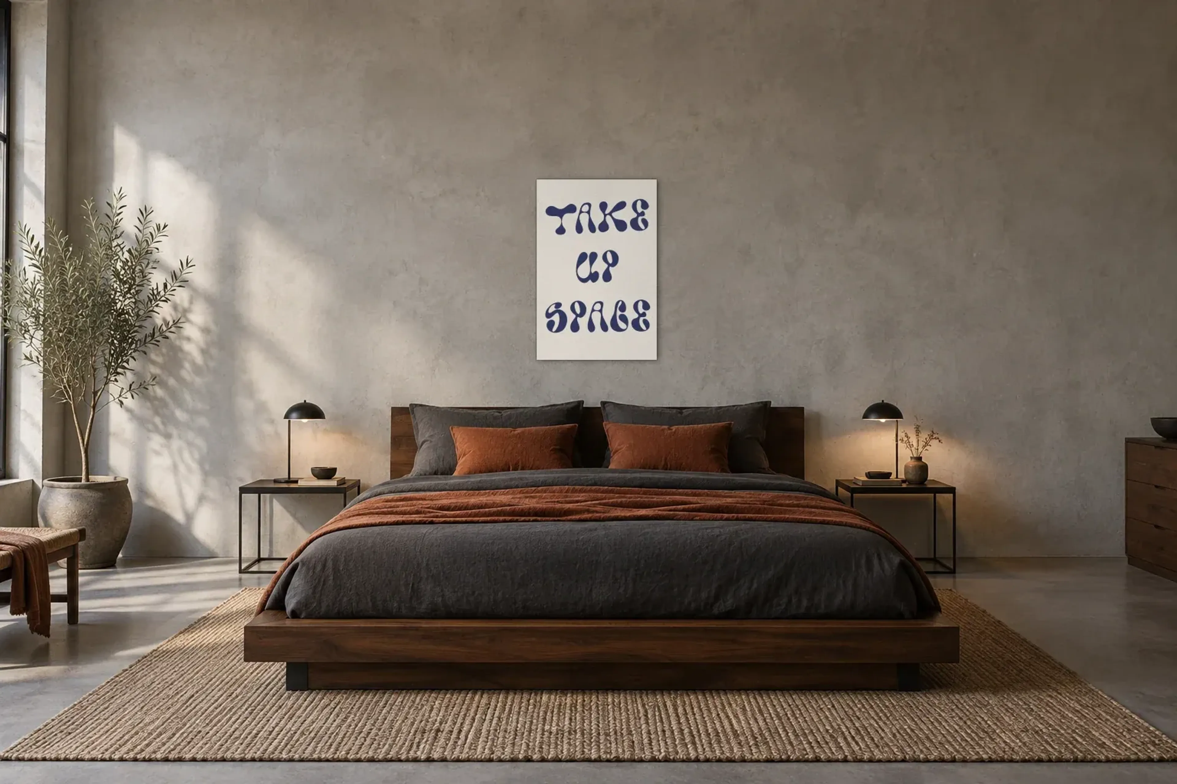 Take Up Space als Wandbild über einem 180-cm-Bett