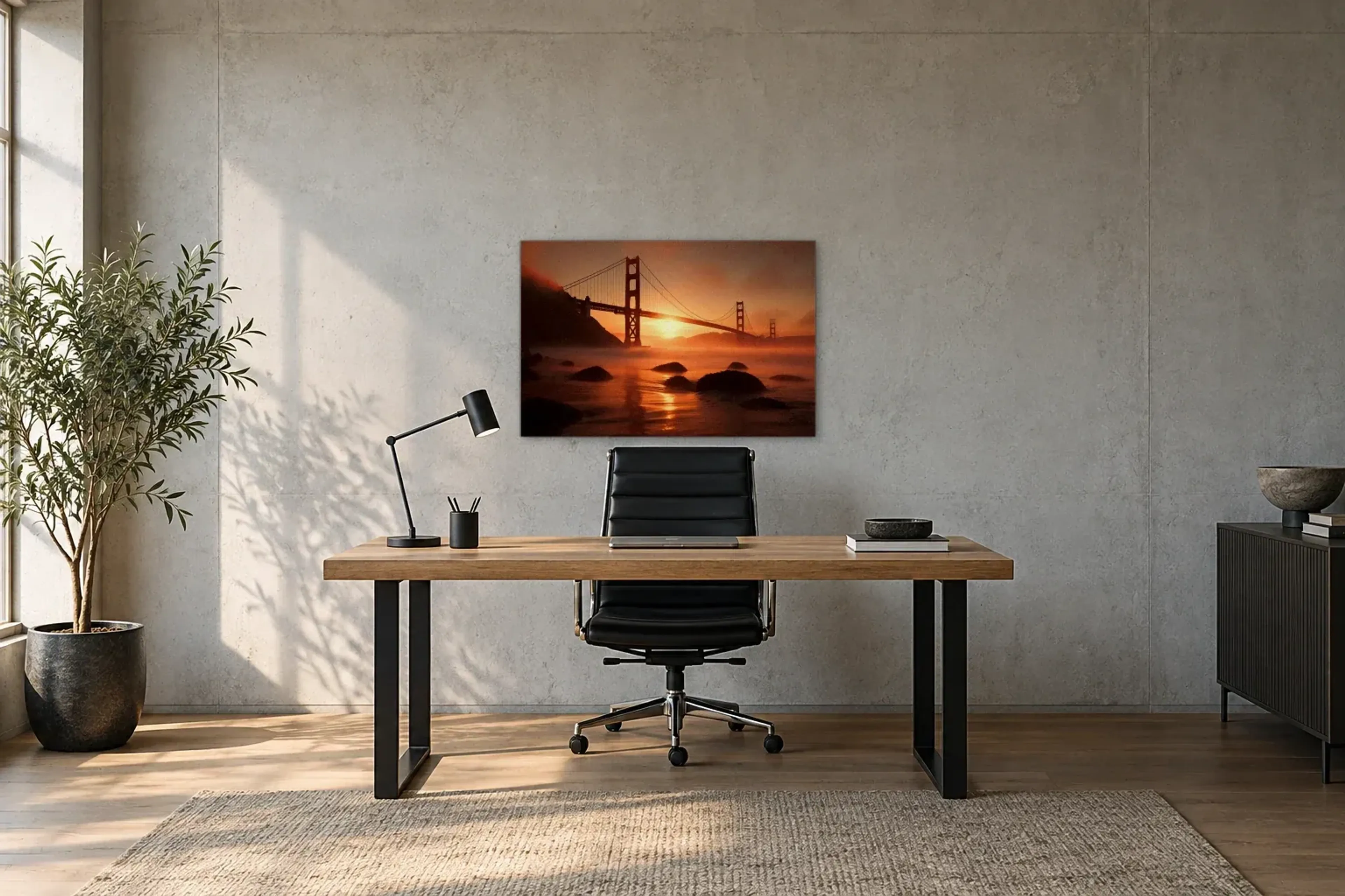 San Francisco als Wandbild über einem 160-cm-Schreibtisch