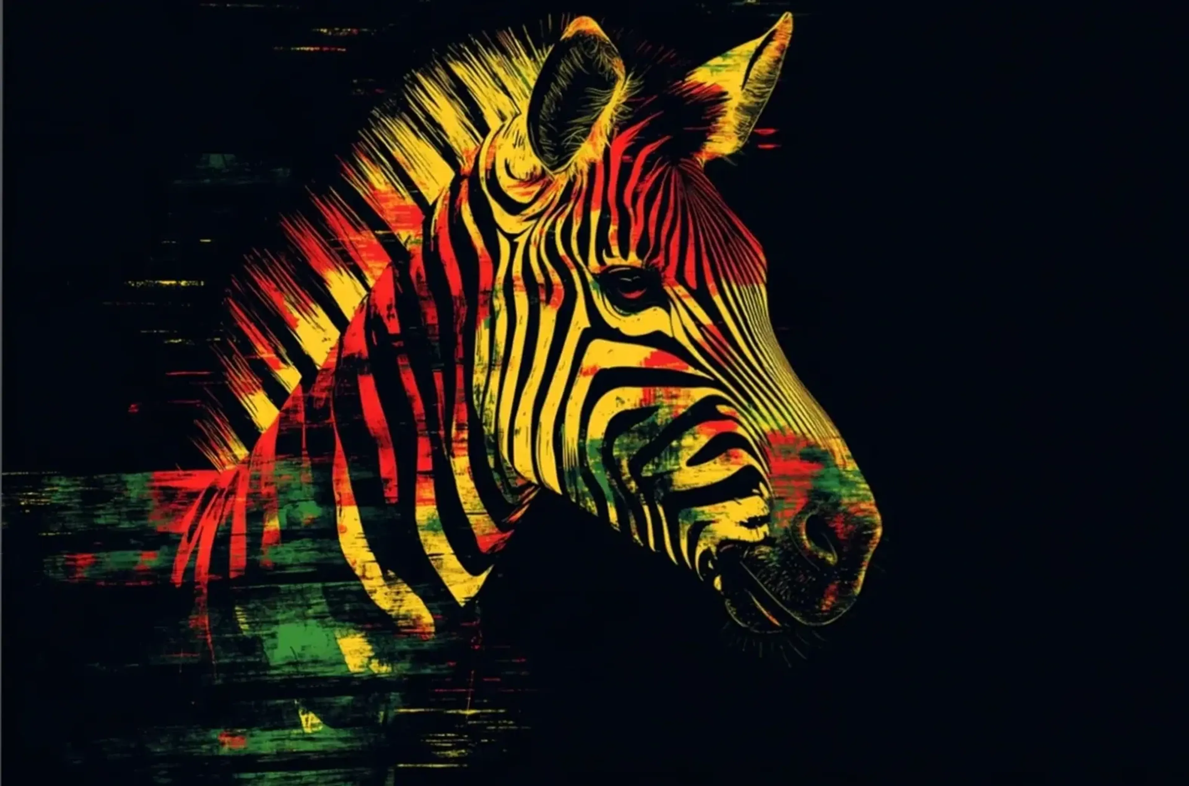 Zebra in Leuchtfarben – Motiv als Wandbild auf Holz