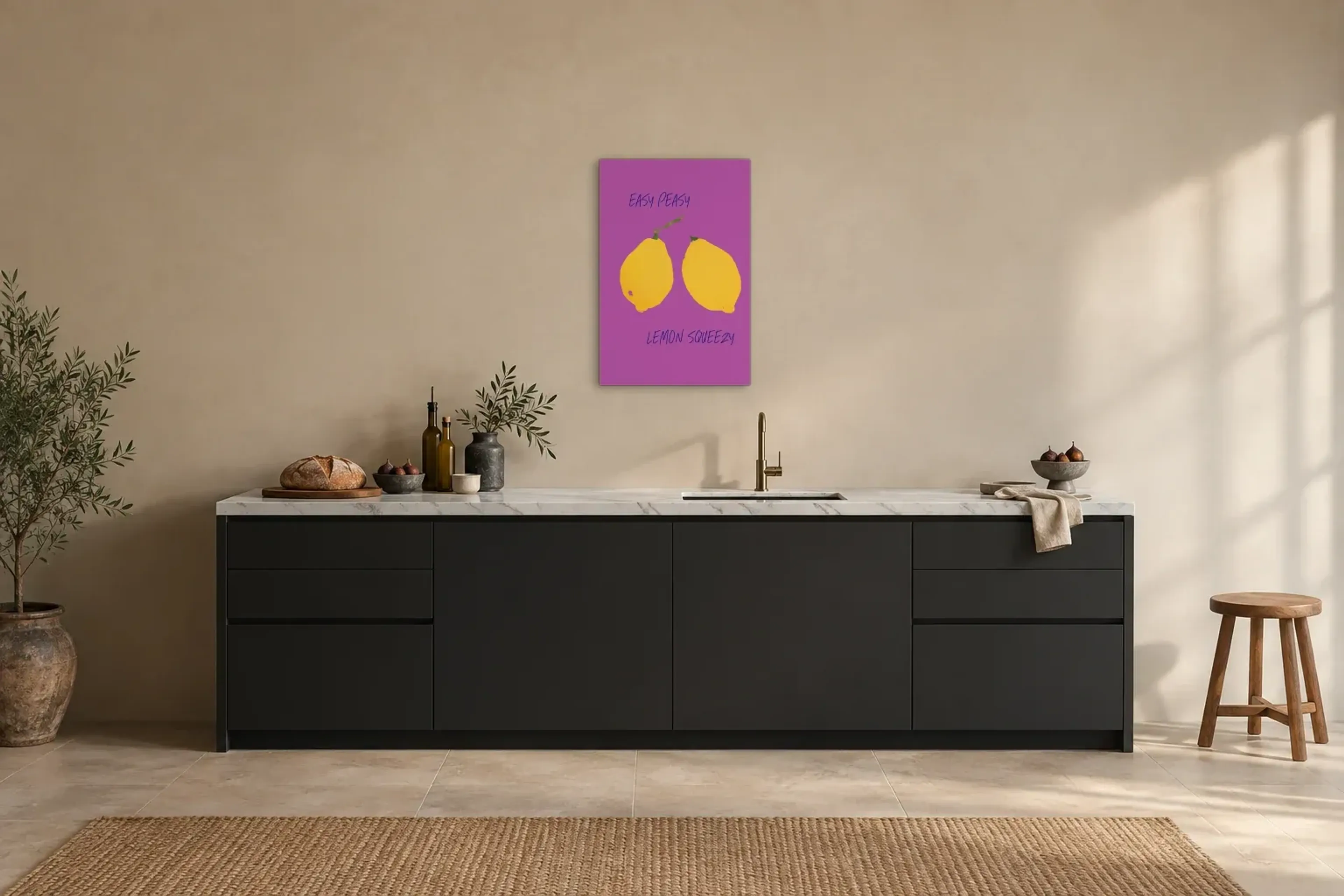 Easy Peasy Lemon Squeezy als Wandbild über einer 200-cm-Arbeitsplatte