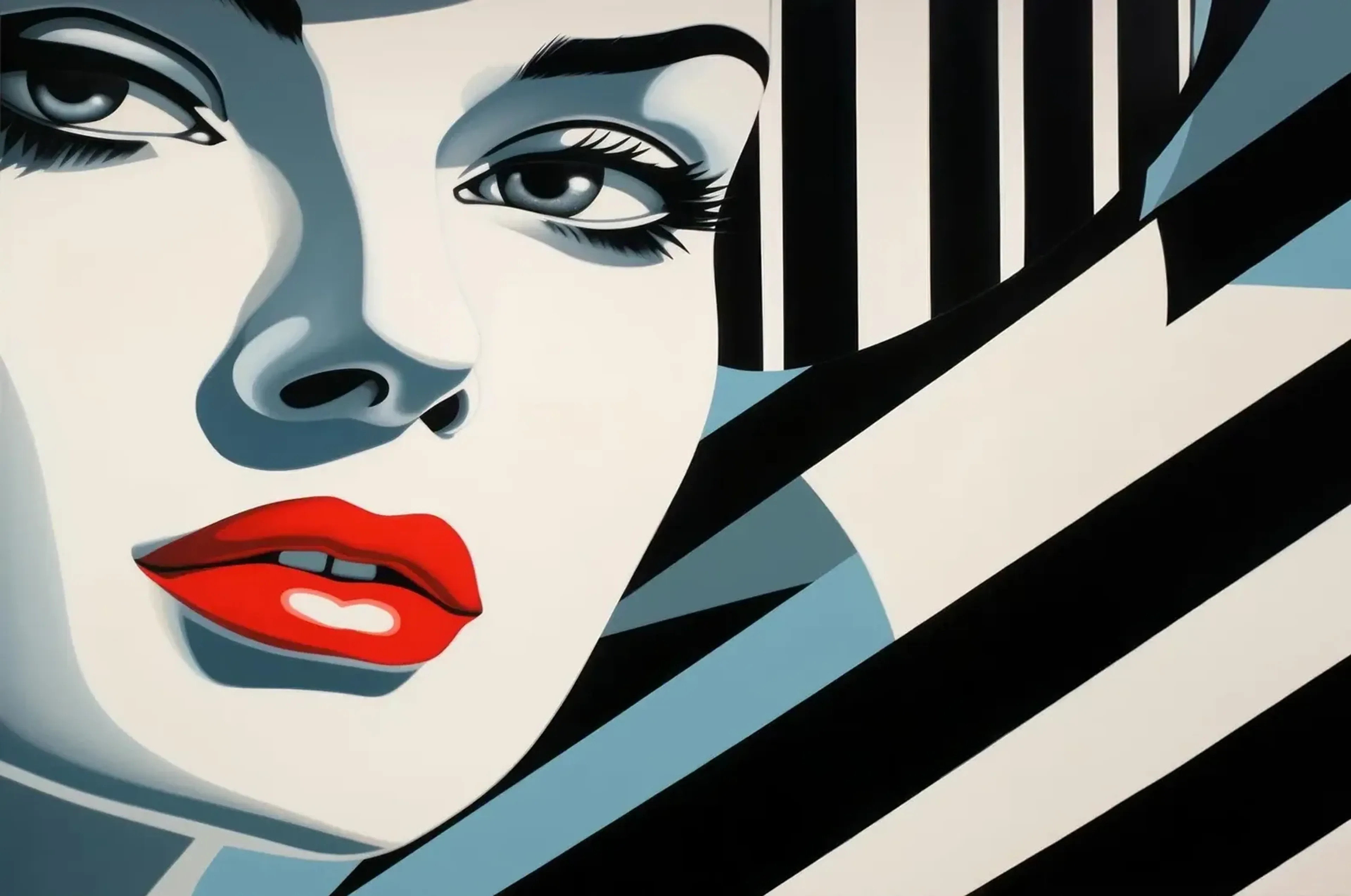 Rote Lippen in Pop-Art – Motiv als Wandbild auf Holz
