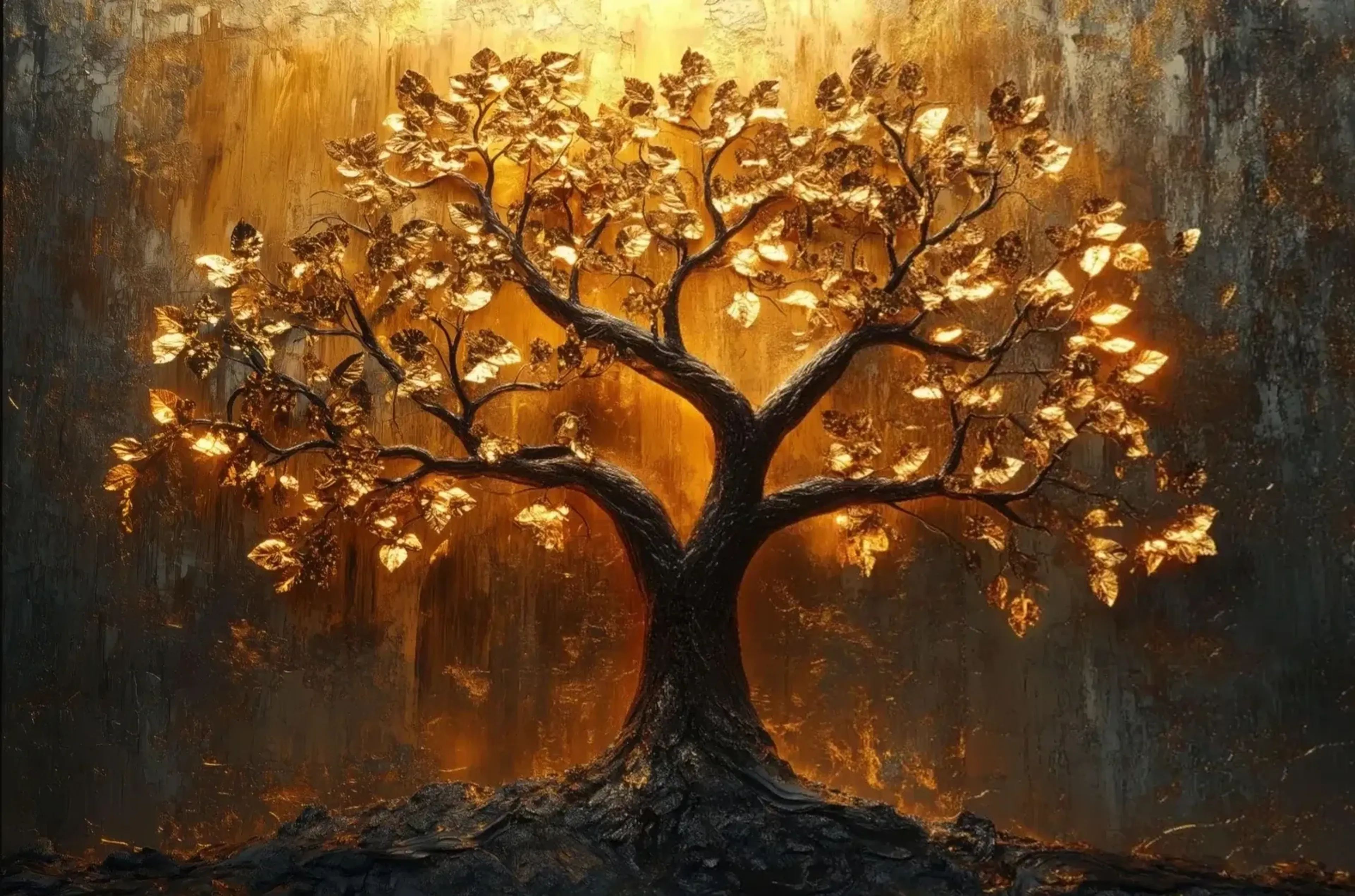 Lebensbaum Sonnenlicht – Motiv als Wandbild auf Holz