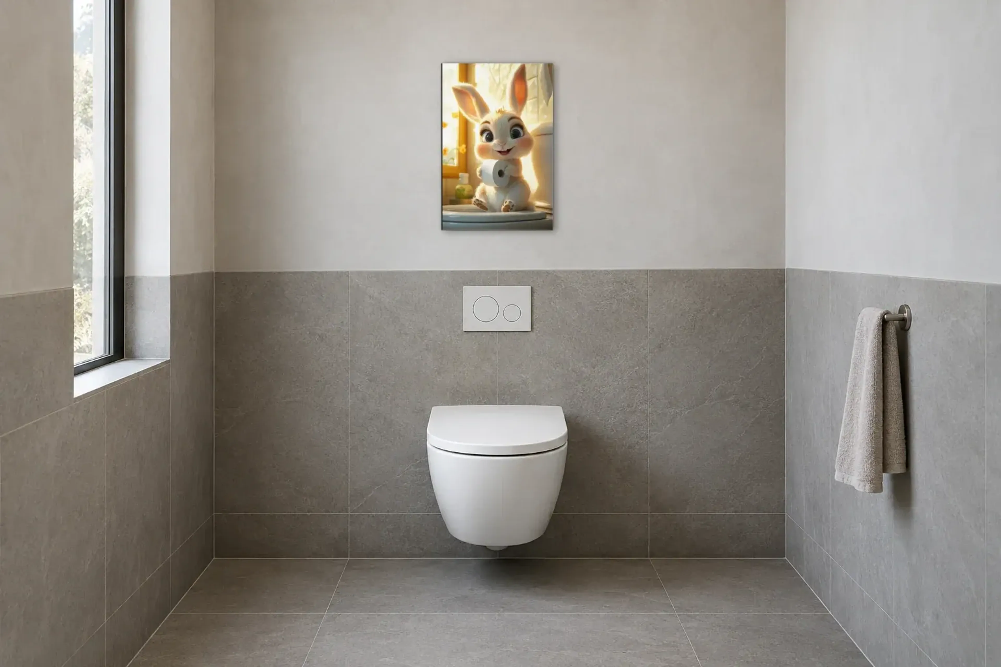 Hase im Sonnenlicht als Wandbild im Gäste-WC