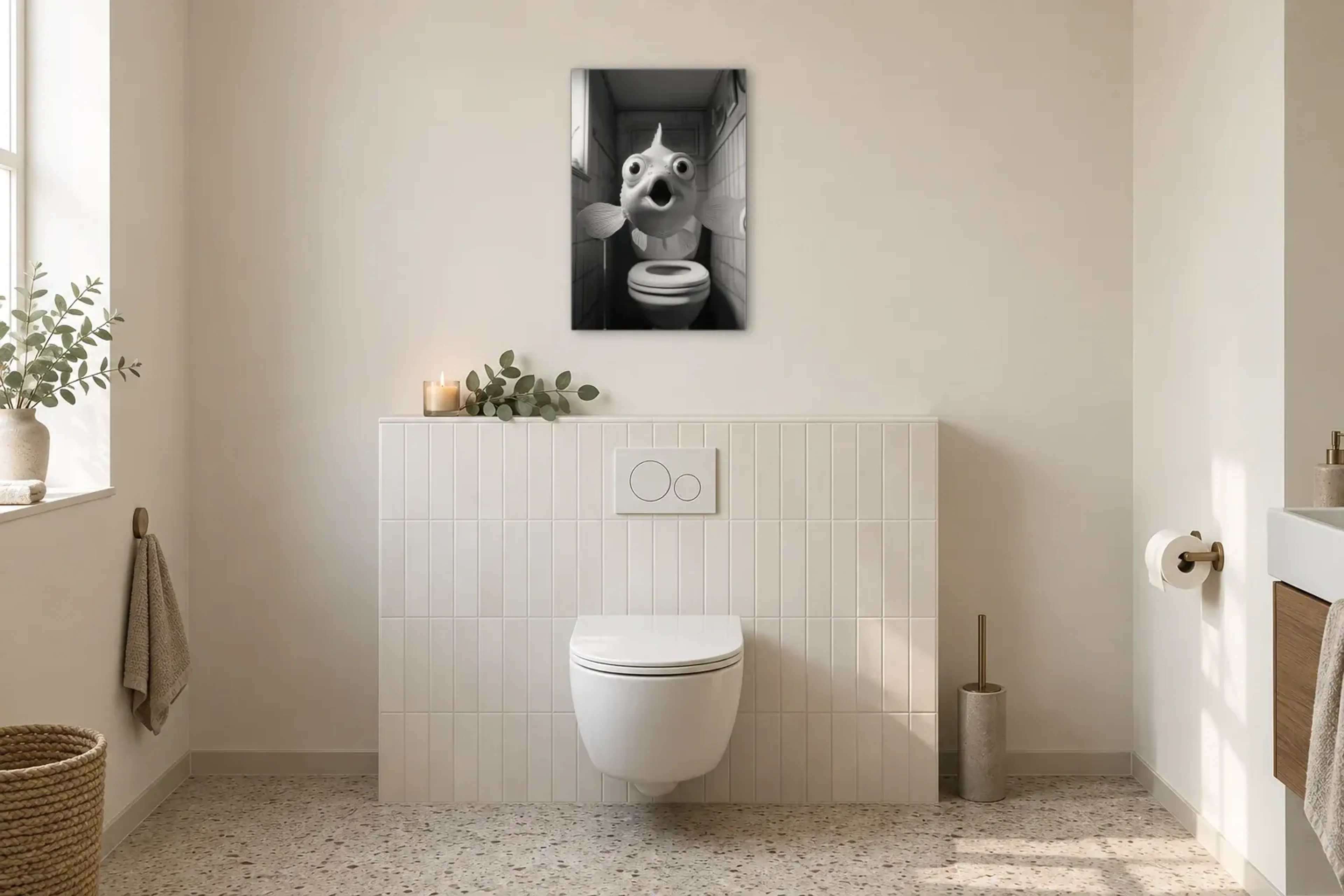 Verblüffter Goldfisch als Wandbild im Gäste-WC