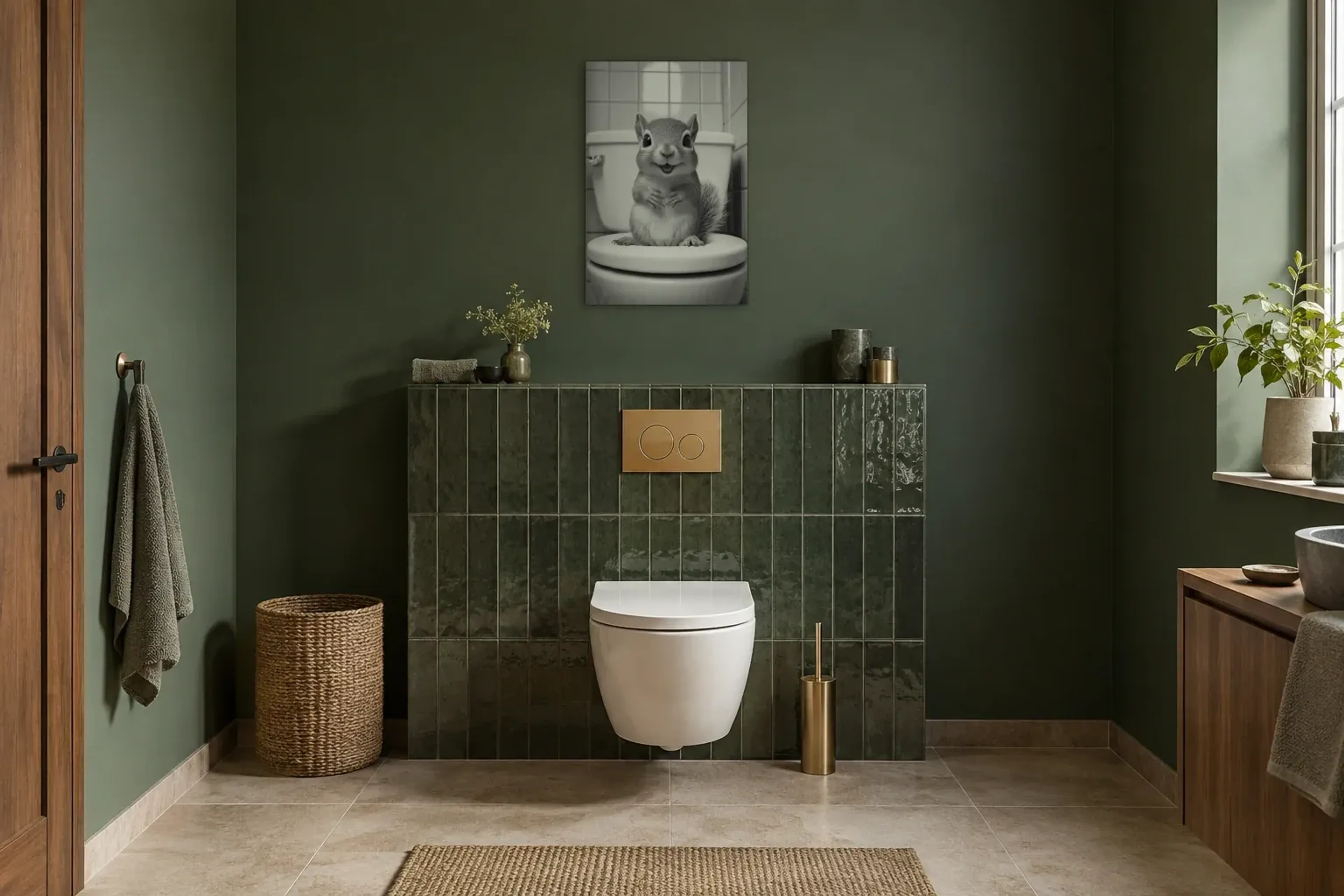 Eichhörnchen auf Toilette als Wandbild im Gäste-WC