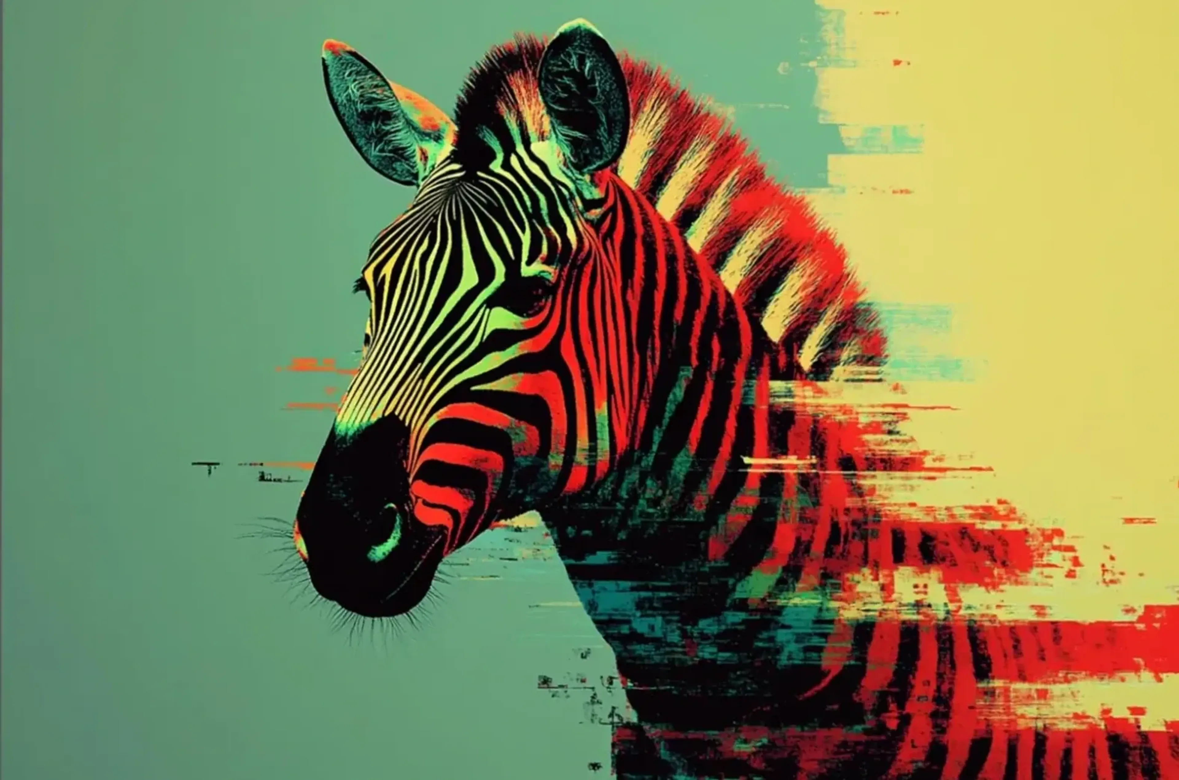 Zebra vor Mintgrün – Motiv als Wandbild auf Holz