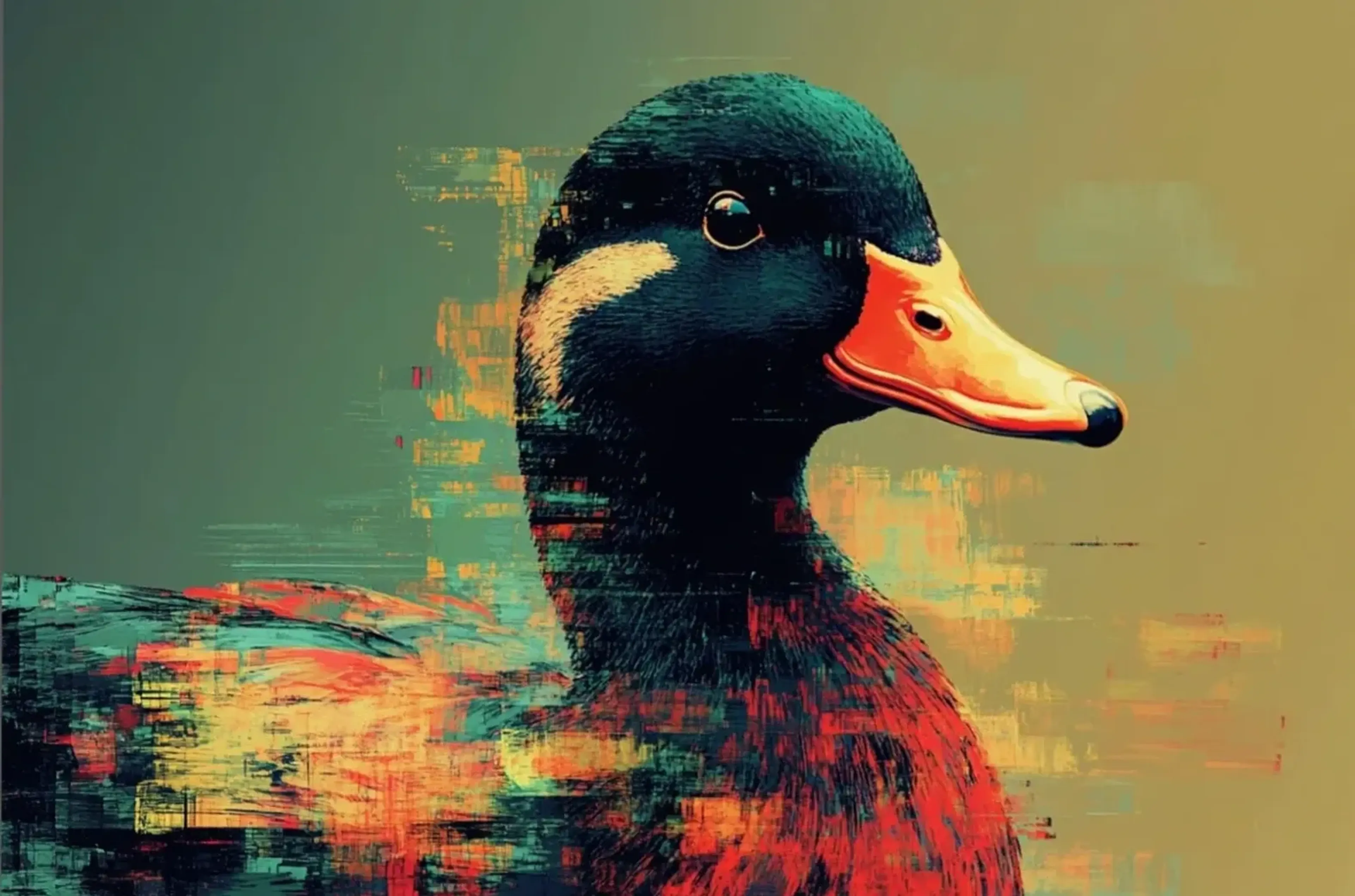 Ente im Farbporträt – Motiv als Wandbild auf Holz