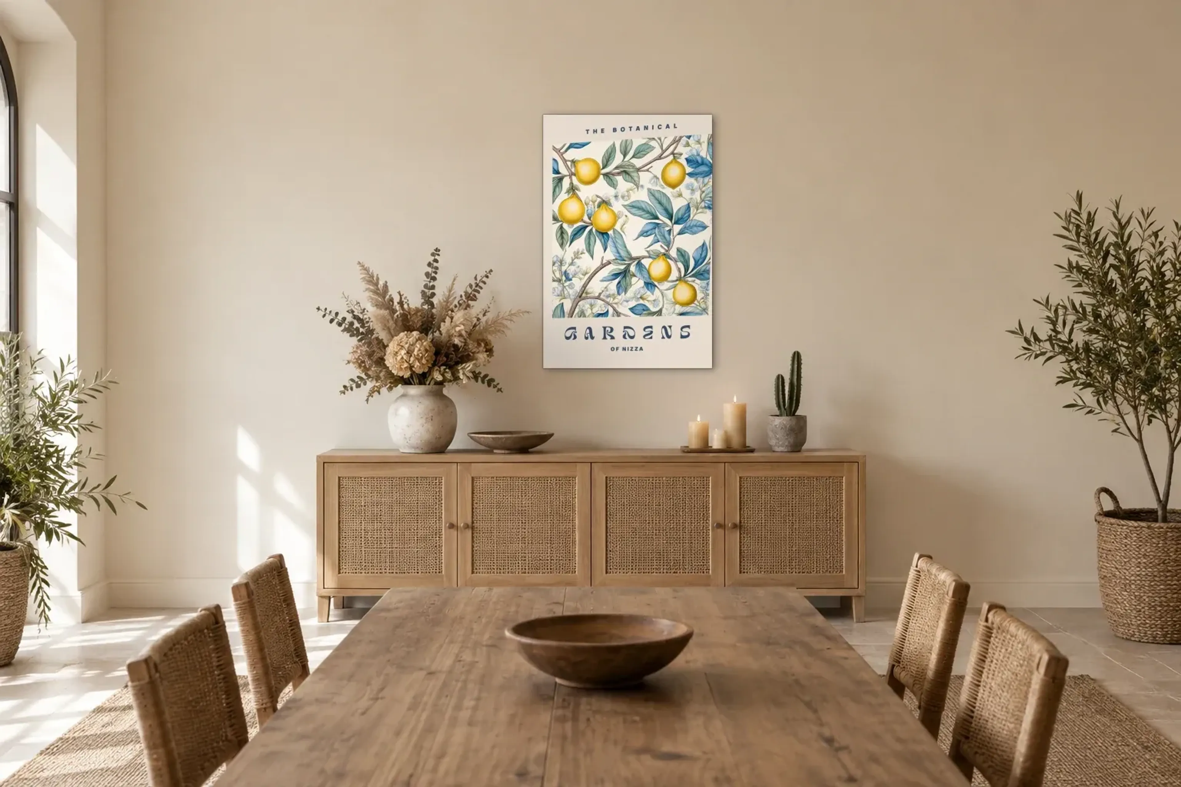 Gärten von Nizza als Wandbild über einem 160-cm-Sideboard