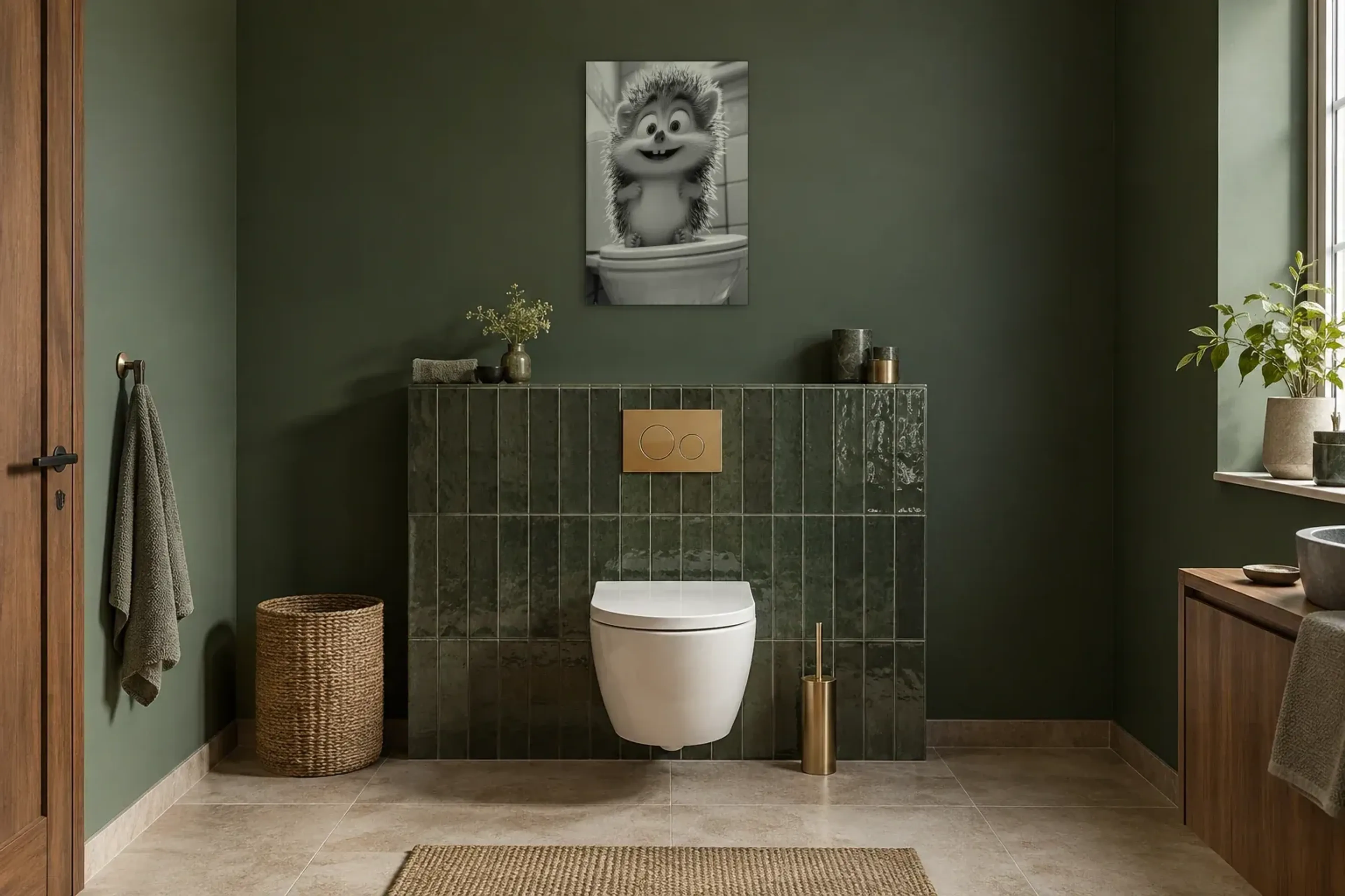Igel auf Toilette als Wandbild im Gäste-WC