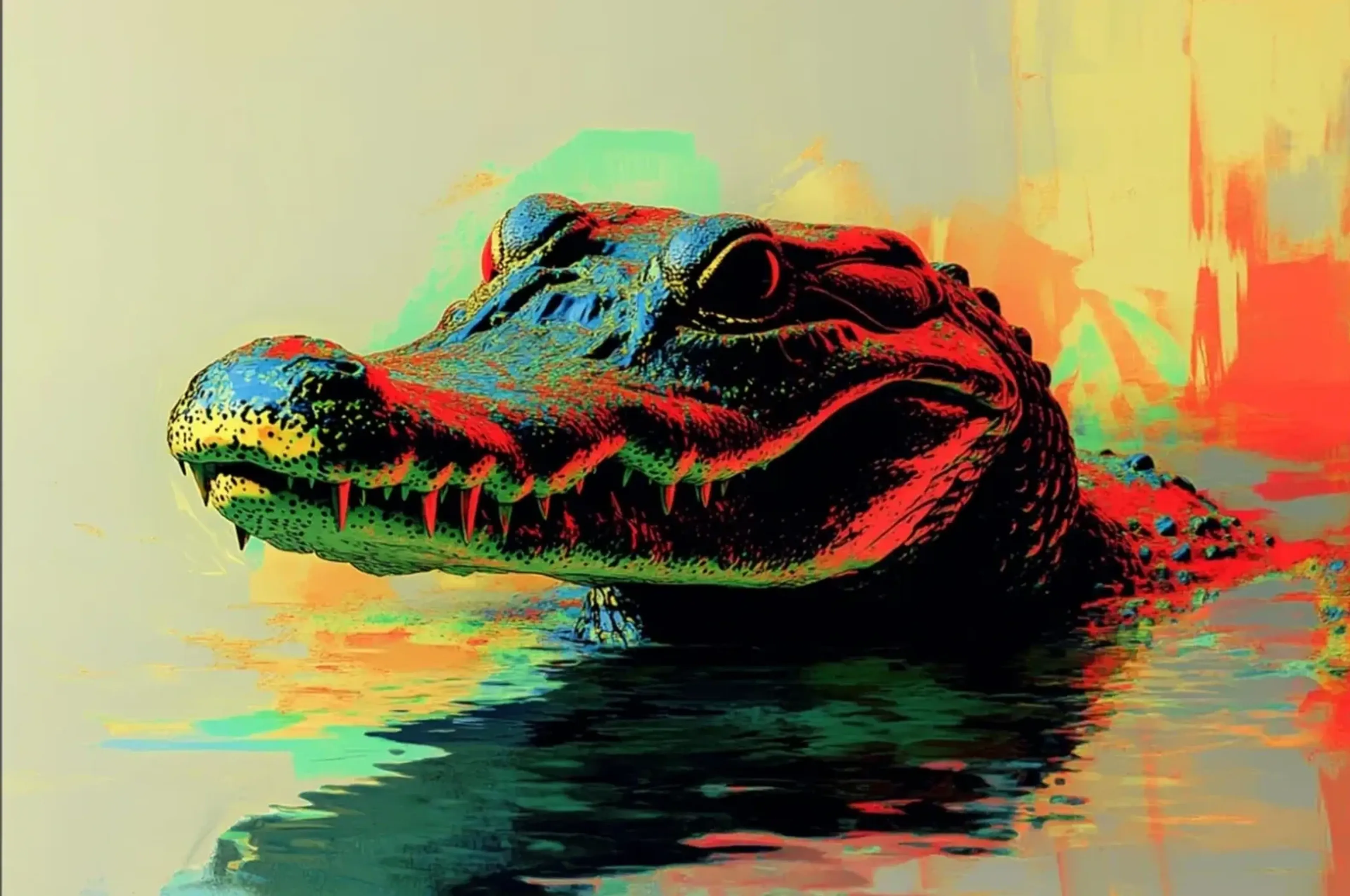 Krokodil im Wasser – Motiv als Wandbild auf Holz
