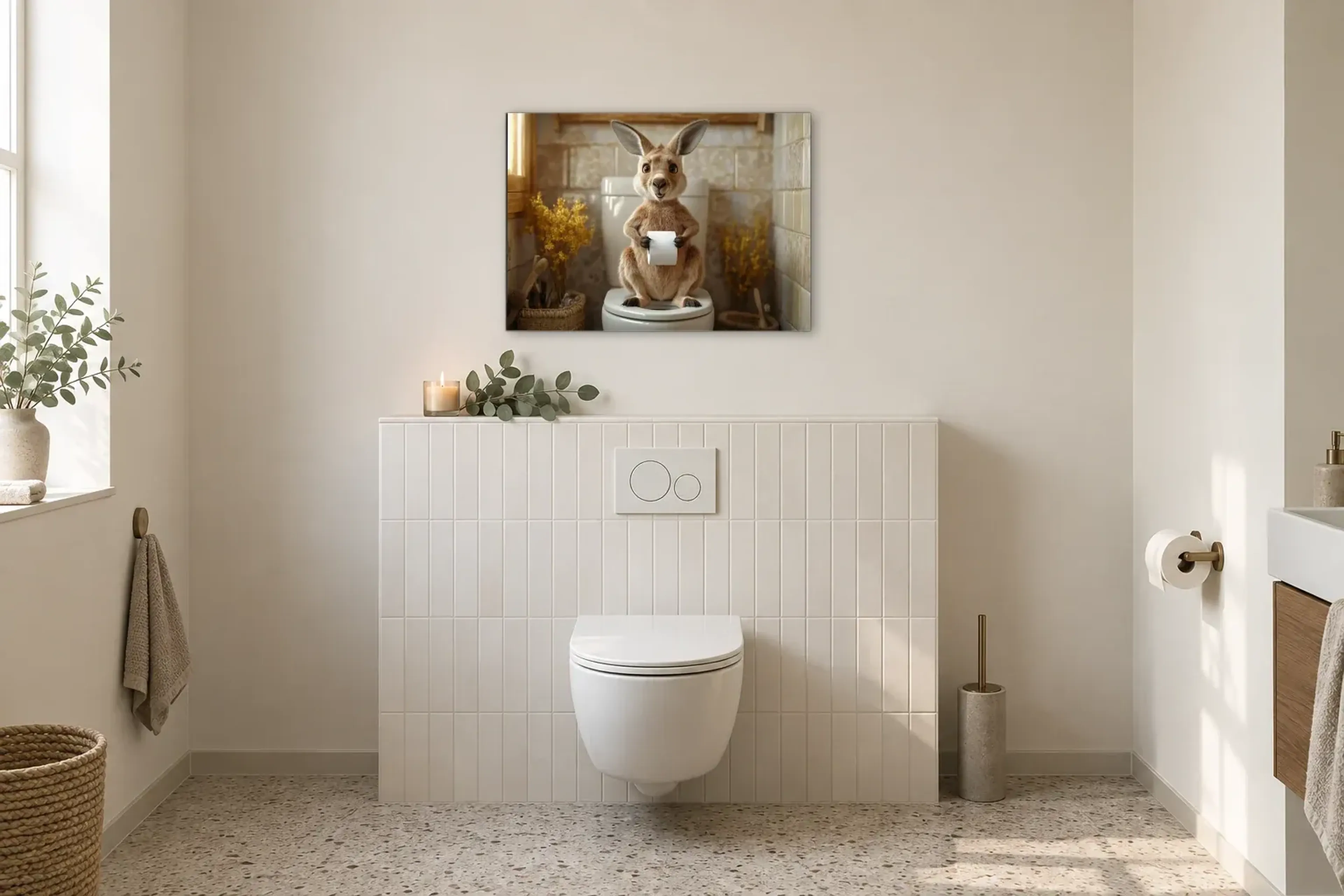Känguru im Sonnenlicht als Wandbild im Gäste-WC
