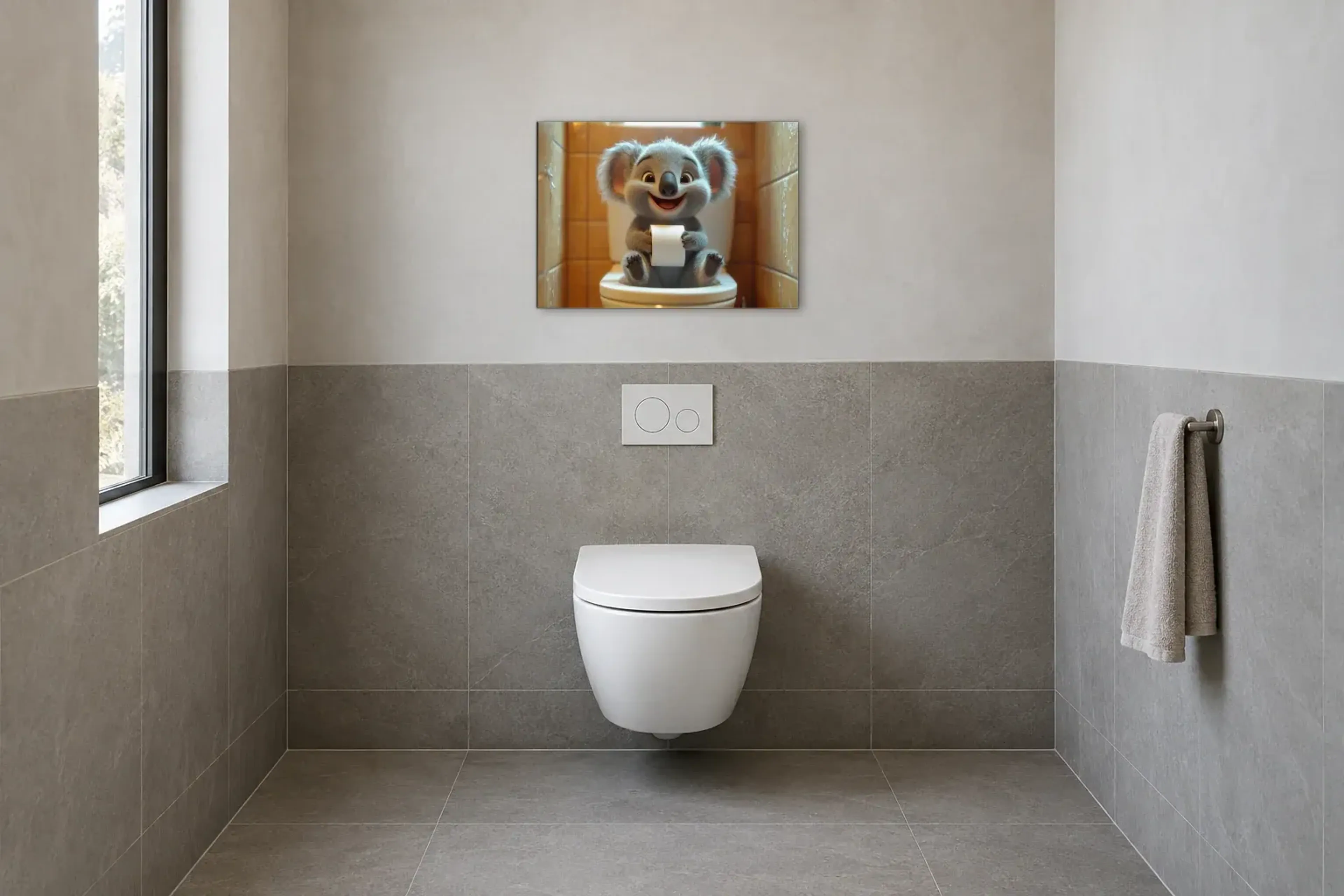 Koala mit Klopapier als Wandbild im Gäste-WC