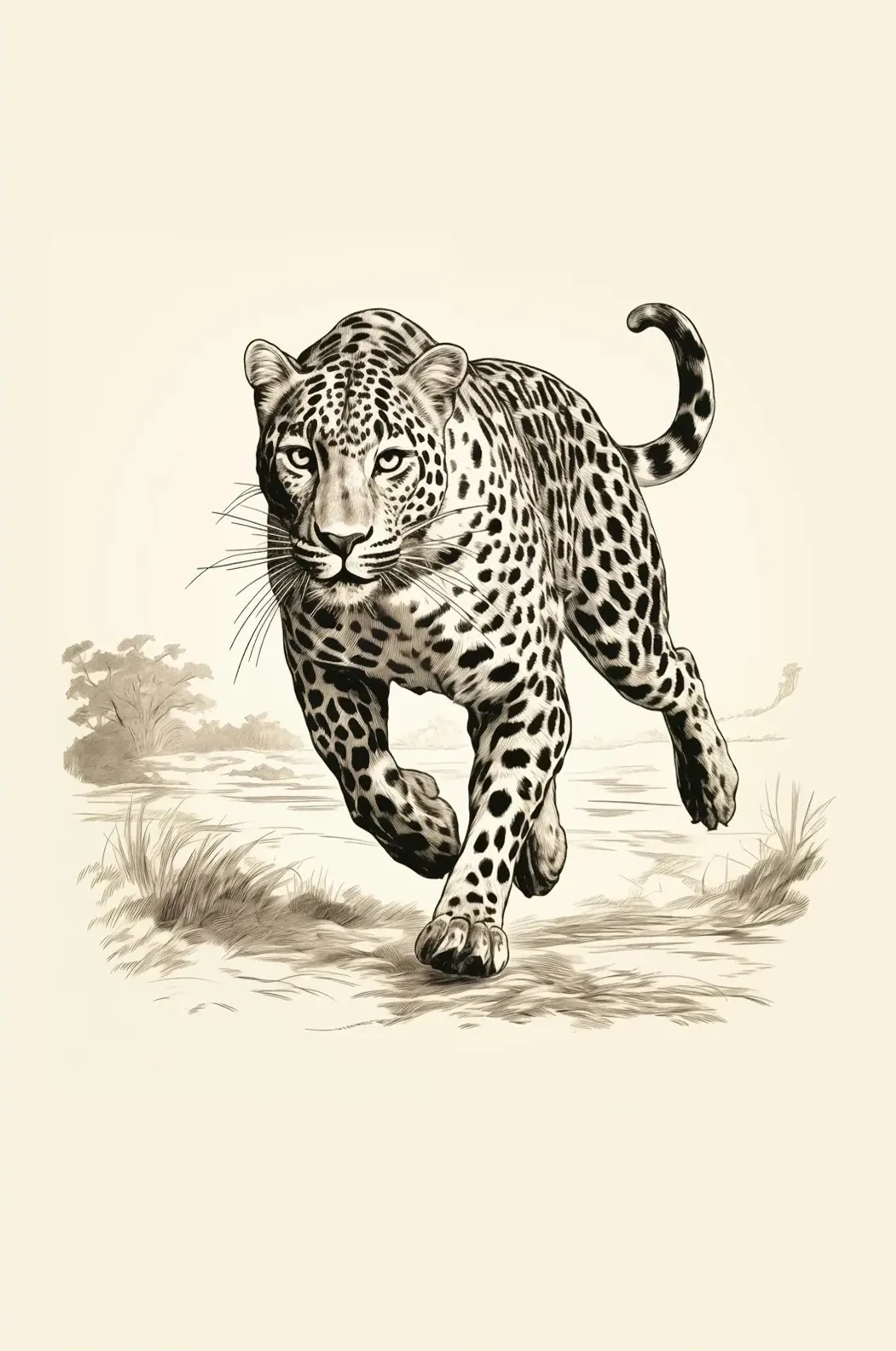 Leopard rennt – Motiv als Wandbild auf Holz