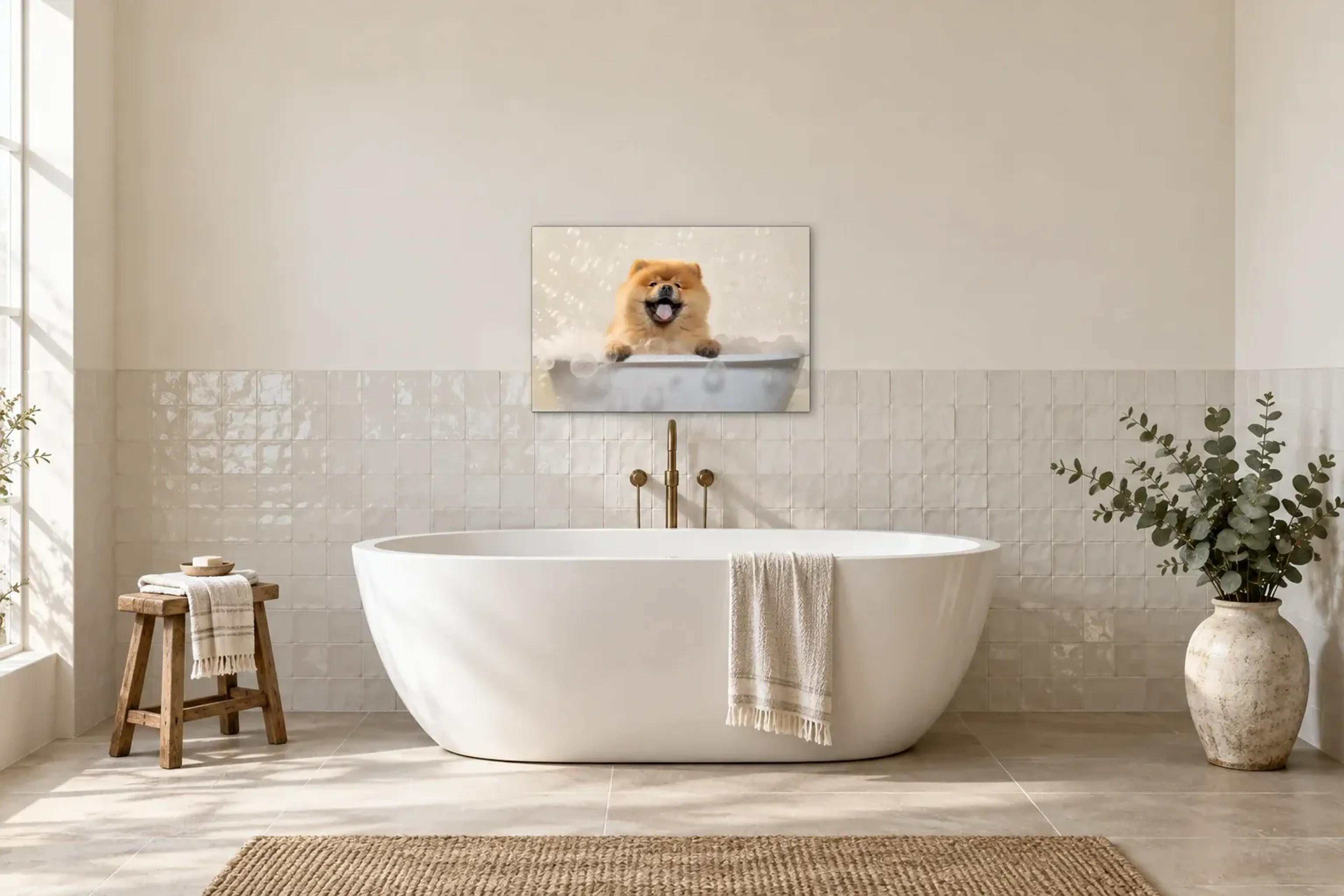 Chow Chow als Wandbild über einer 170-cm-Badewanne