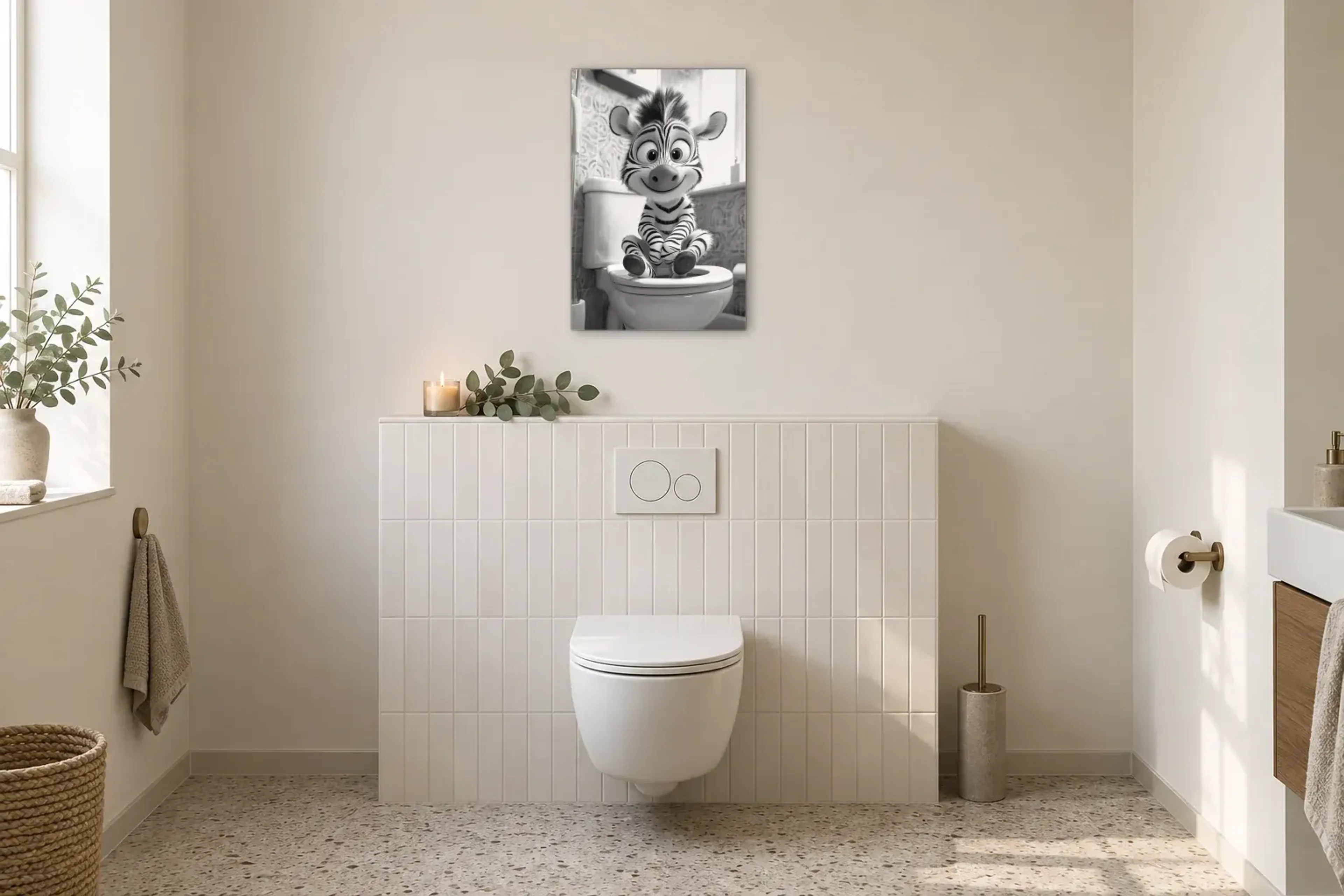 Zebra auf Toilette als Wandbild im Gäste-WC