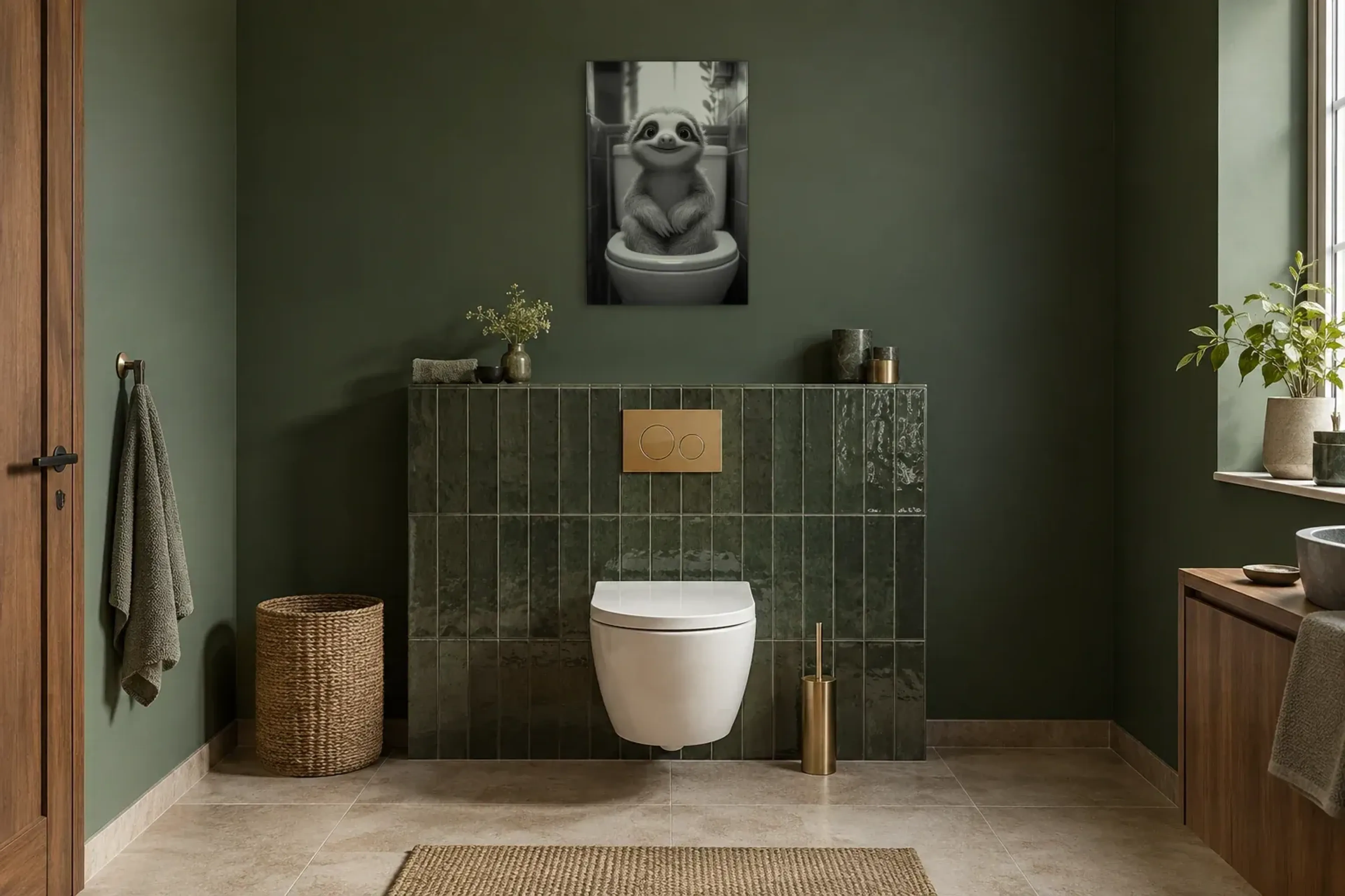 Entspanntes Faultier als Wandbild im Gäste-WC
