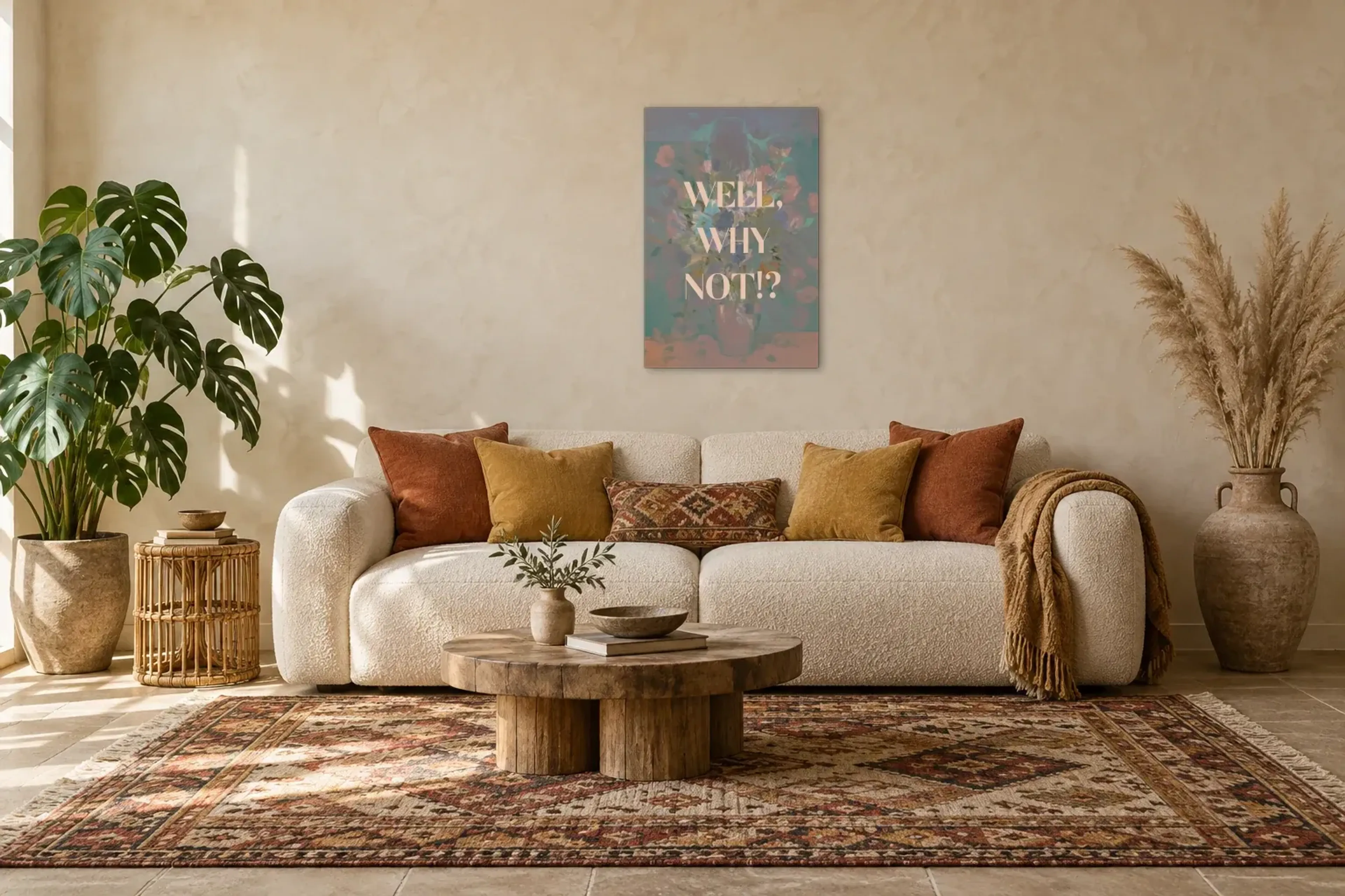 Why Not als Wandbild über einem 220-cm-Sofa