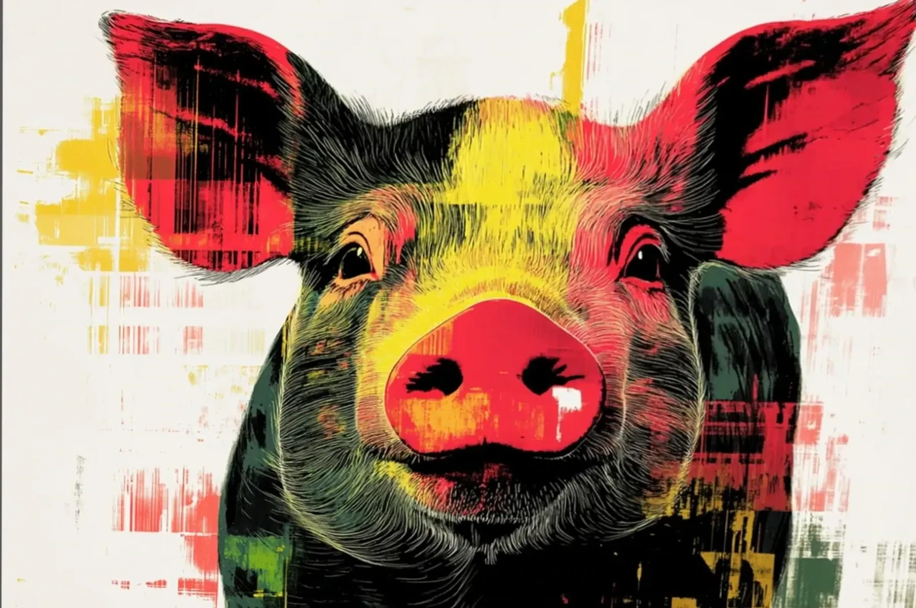 Schwein auf Cremeweiß – Motiv als Wandbild auf Holz