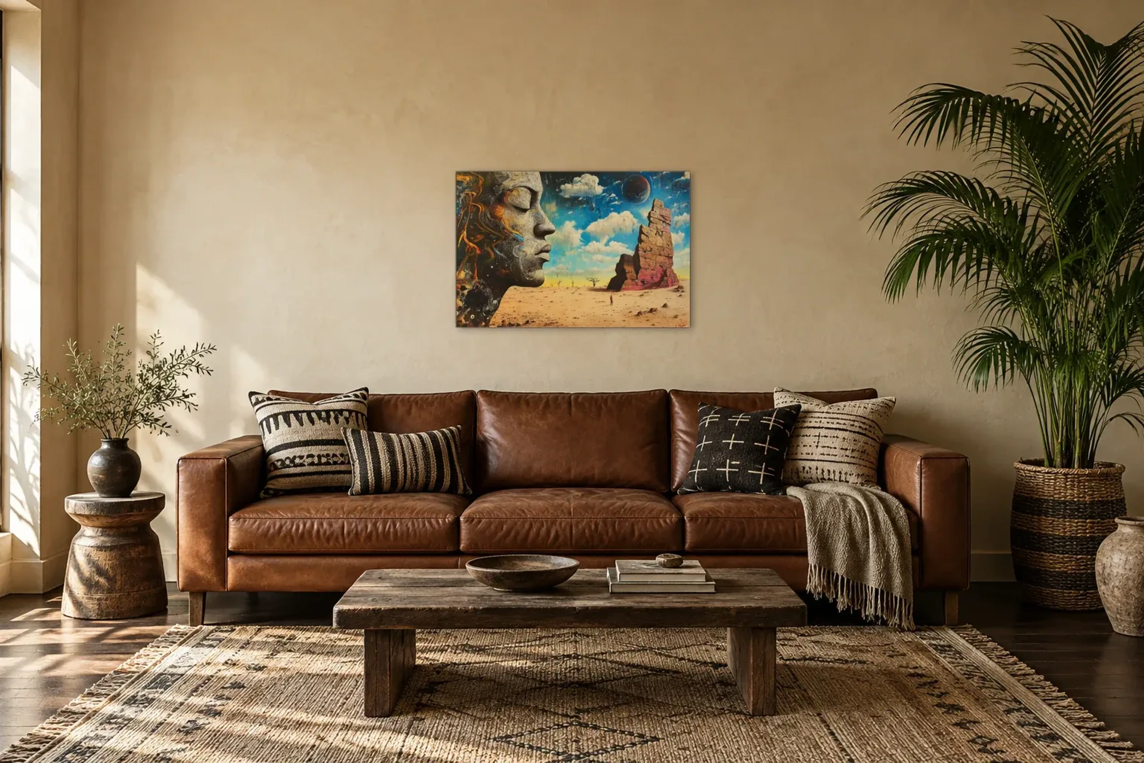 Traumwelt als Wandbild über einem 220-cm-Sofa