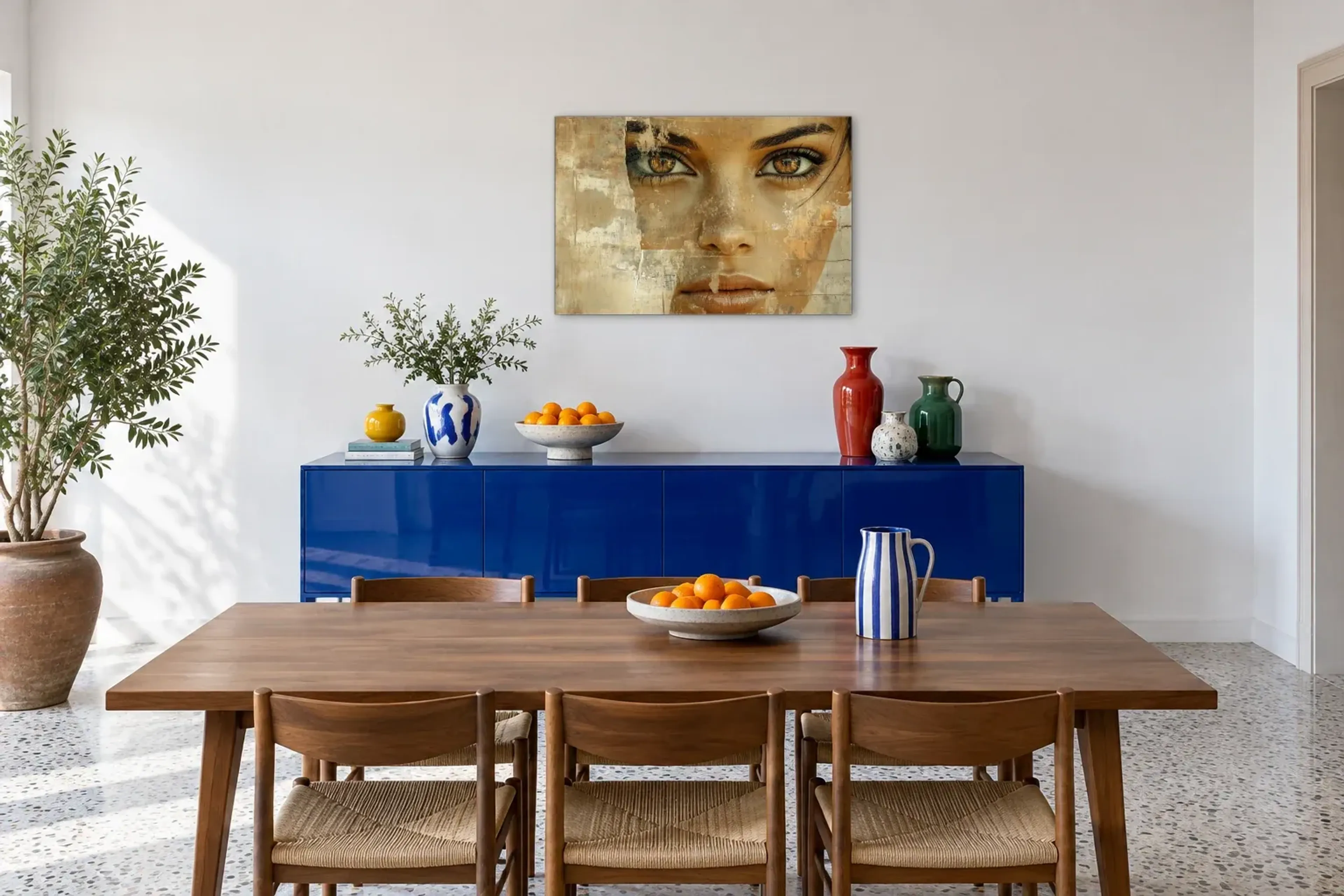 Blick in Bernstein als Wandbild über einem 180-cm-Sideboard