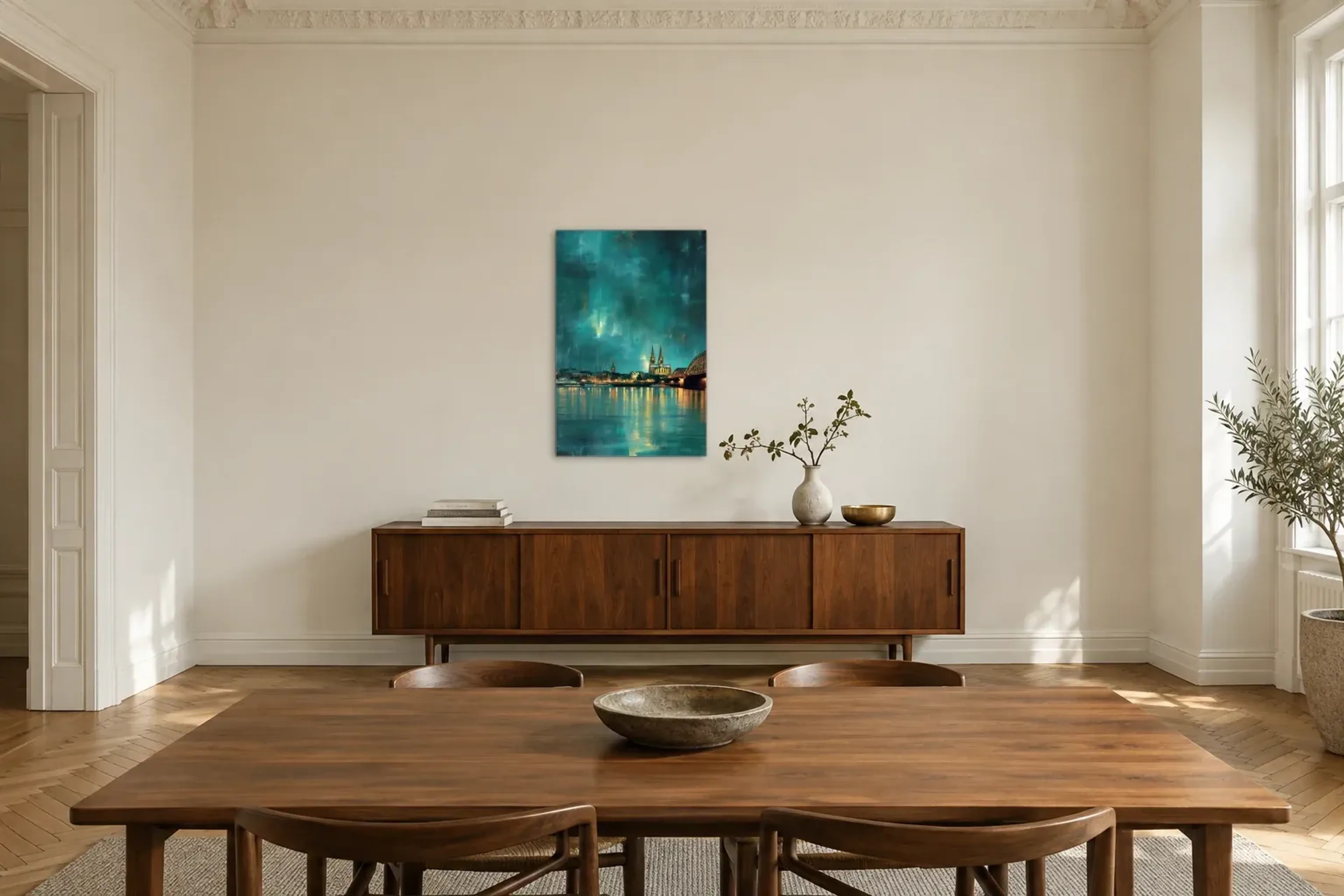 Dom im goldenen Uferlicht als Wandbild über einem 200-cm-Sideboard