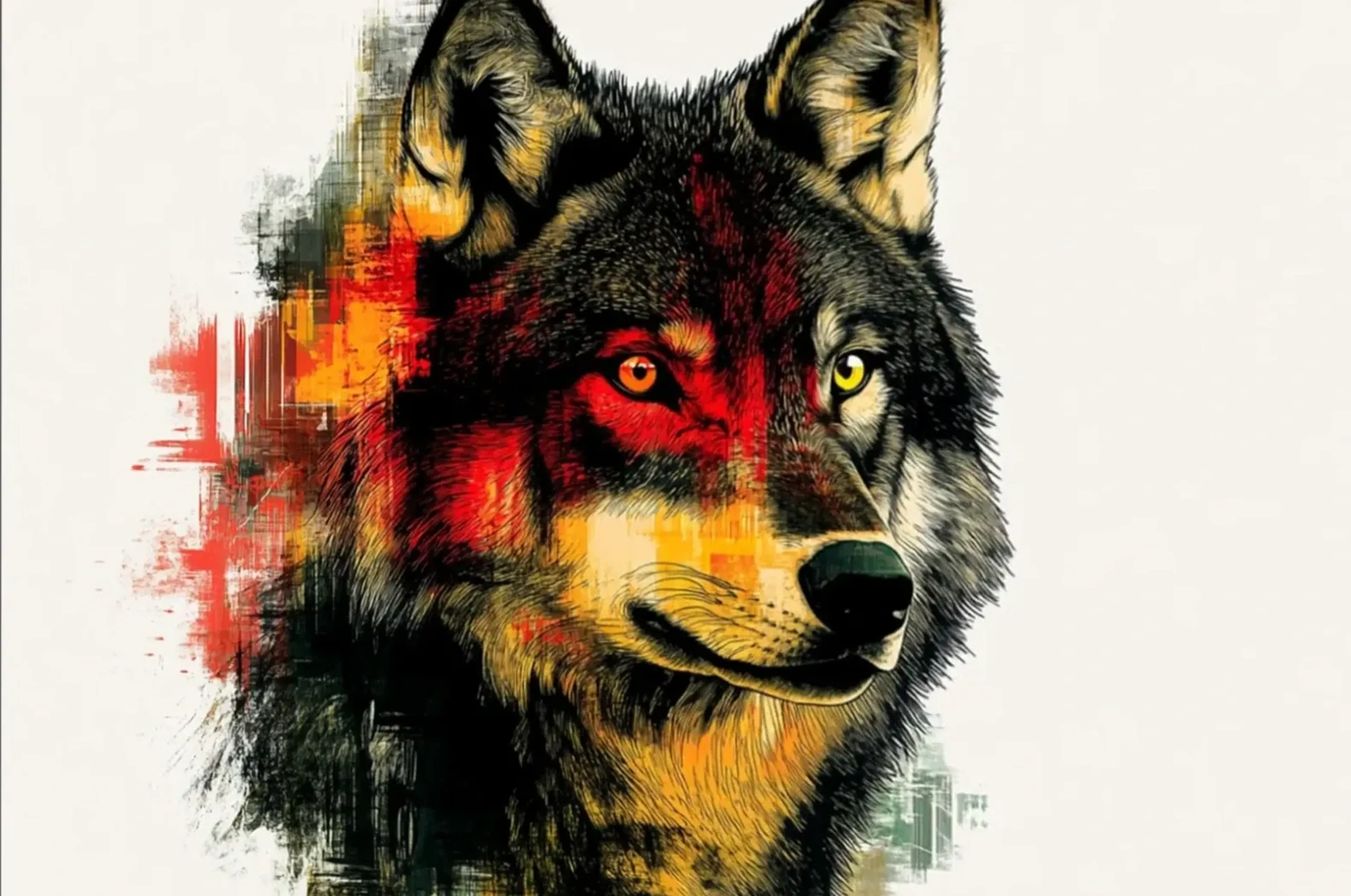Wolf auf hellem Grund – Motiv als Wandbild auf Holz