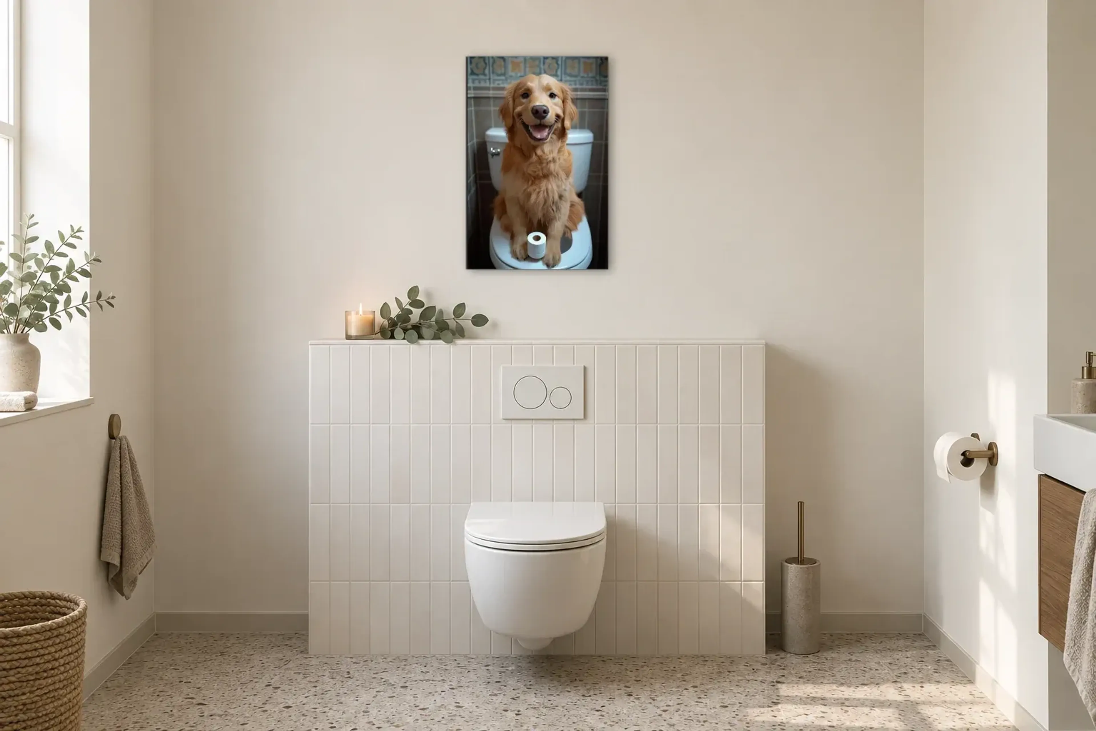 Golden Retriever als Wandbild im Gäste-WC