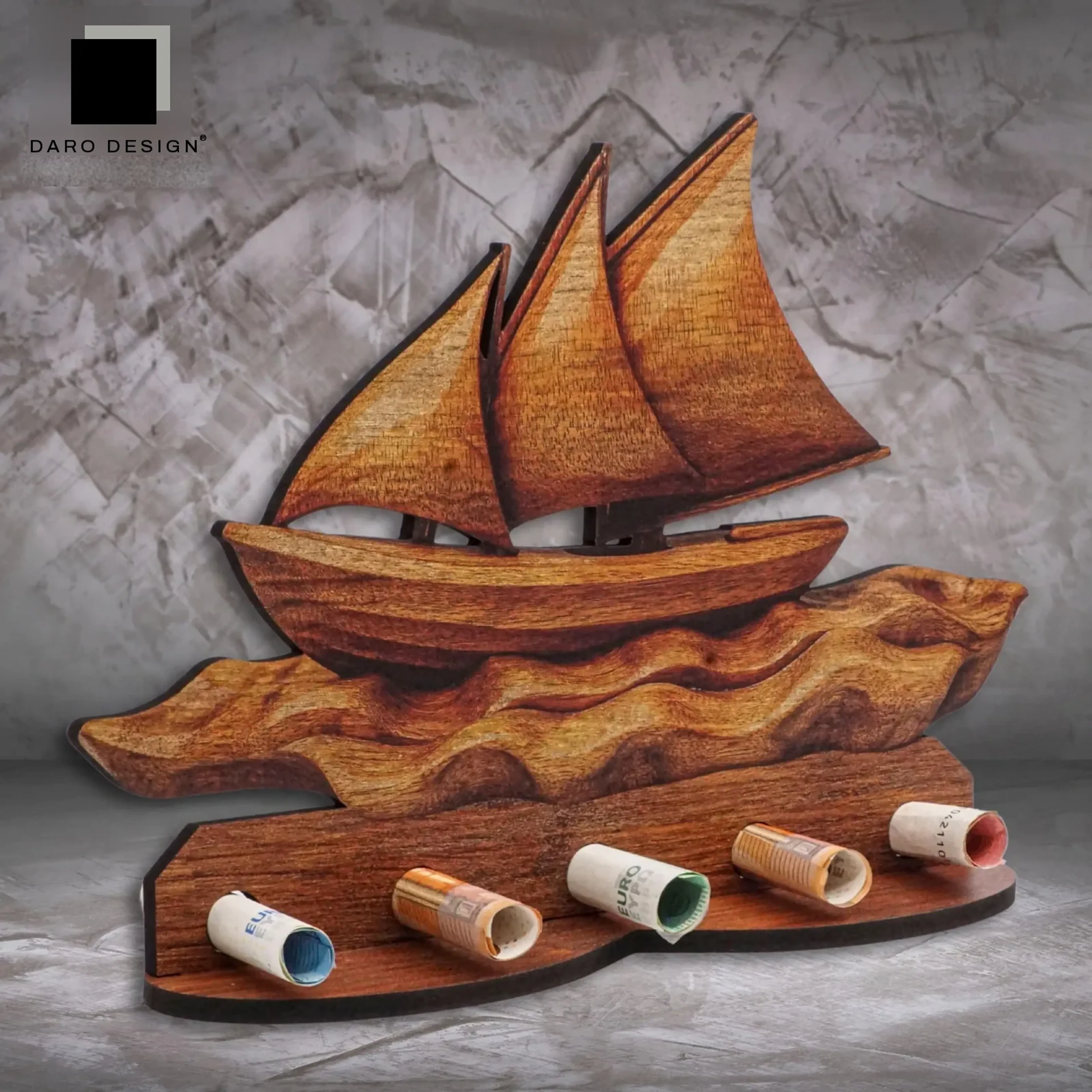 Geldgeschenk „Segelboot“ in Holzoptik – Ansicht 3