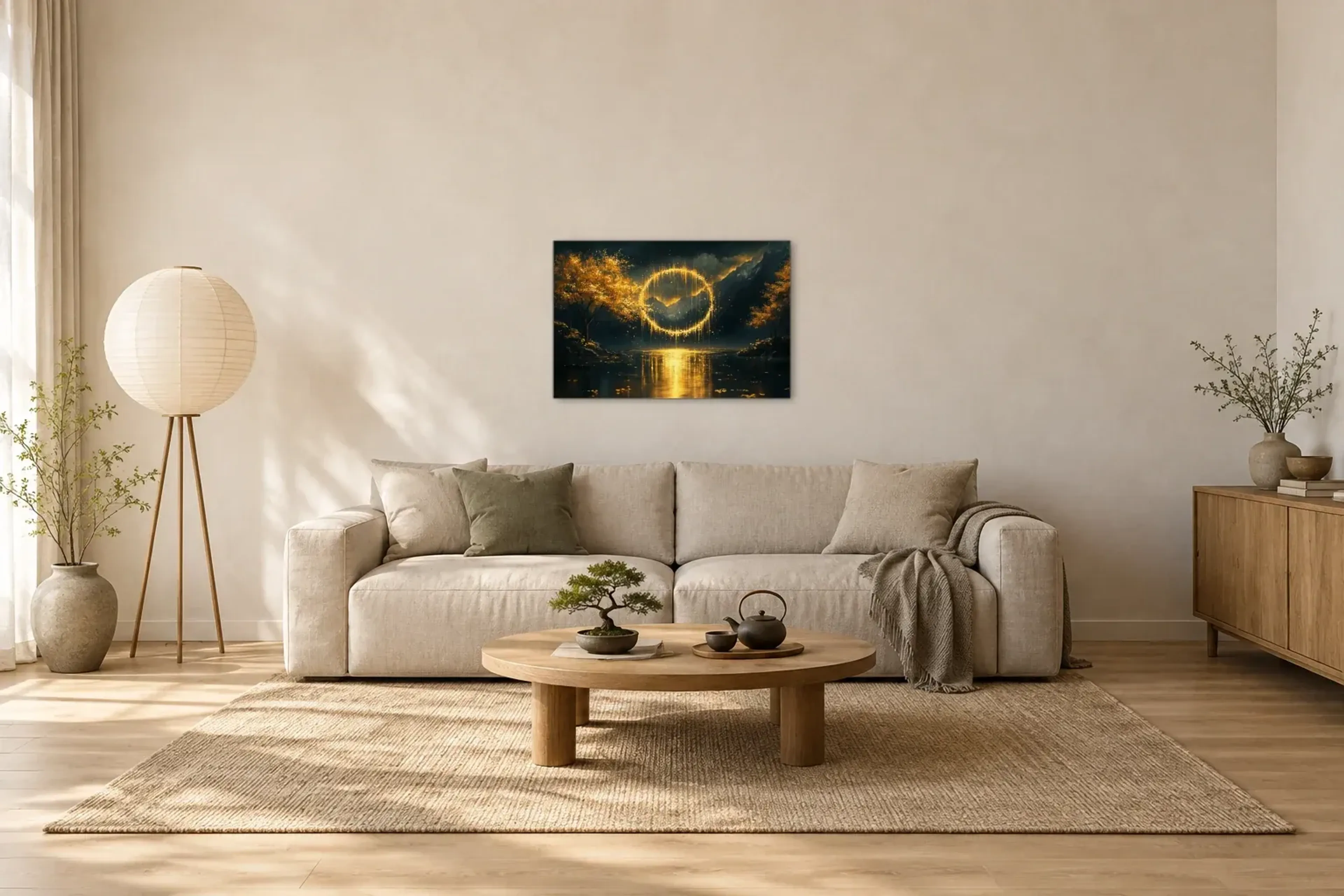 Tor des Lichts als Wandbild über einem 220-cm-Sofa