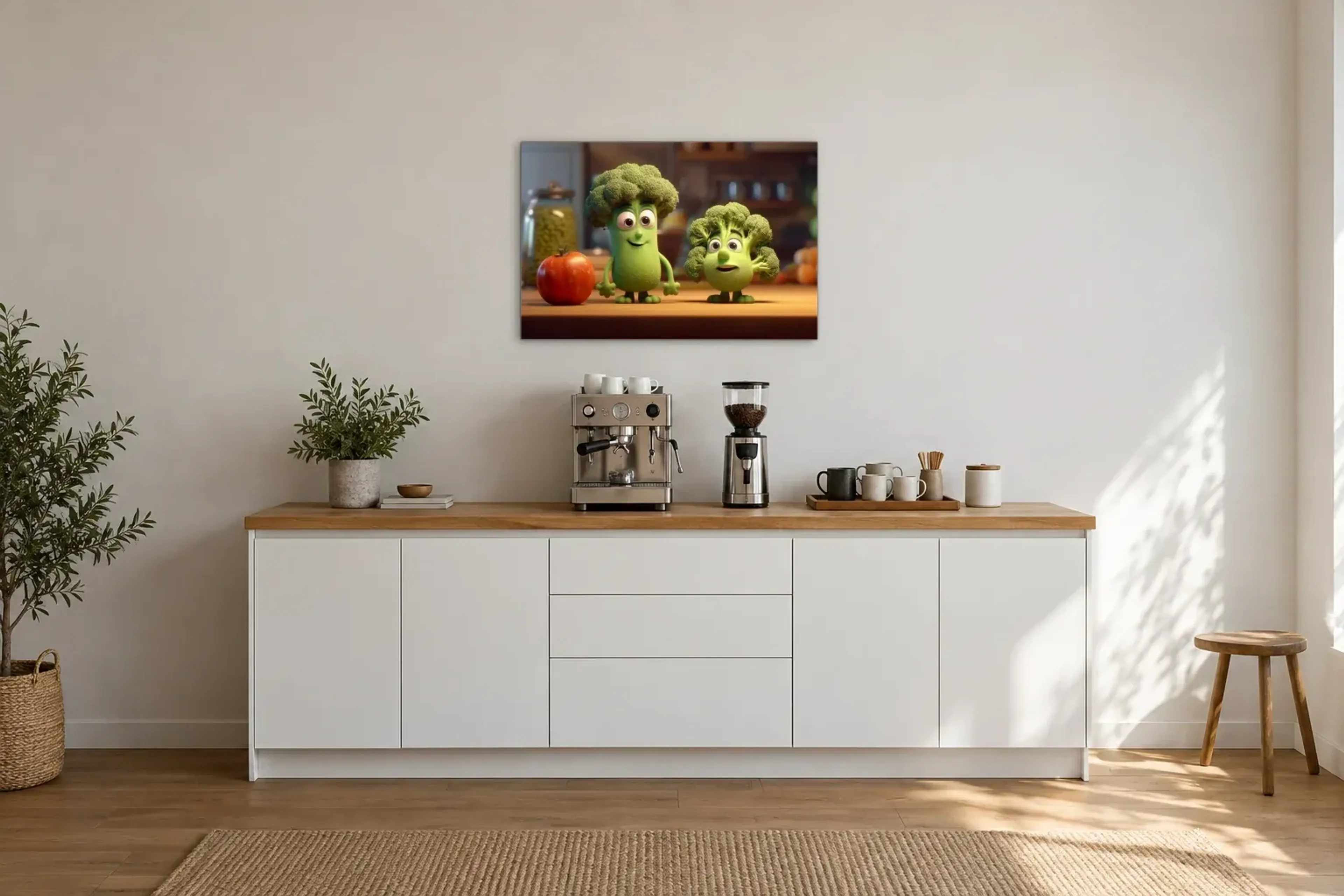Brokkoli im Doppelpack als Wandbild über einer 200-cm-Arbeitsplatte