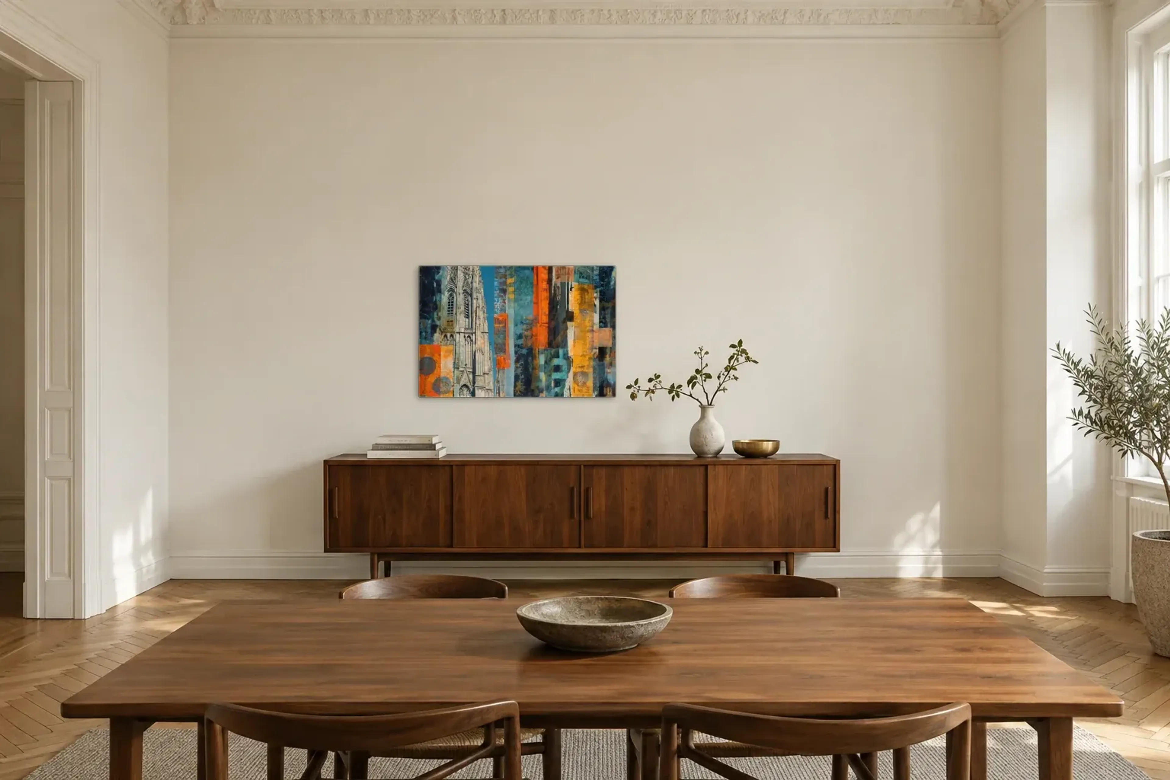 Dom in Türkisorange als Wandbild über einem 200-cm-Sideboard