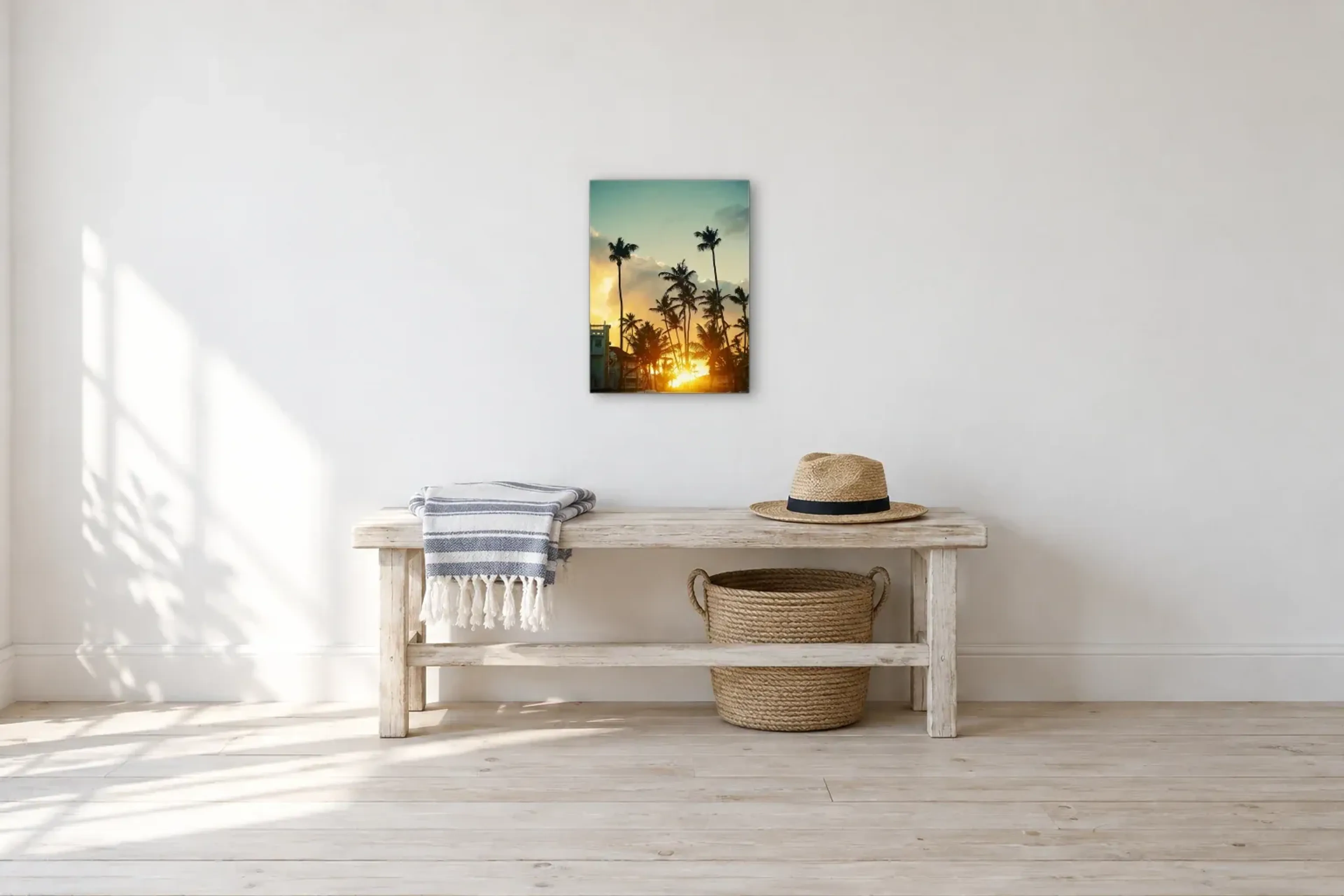 Miami Sonnenuntergang als Wandbild über einer 100-cm-Bank