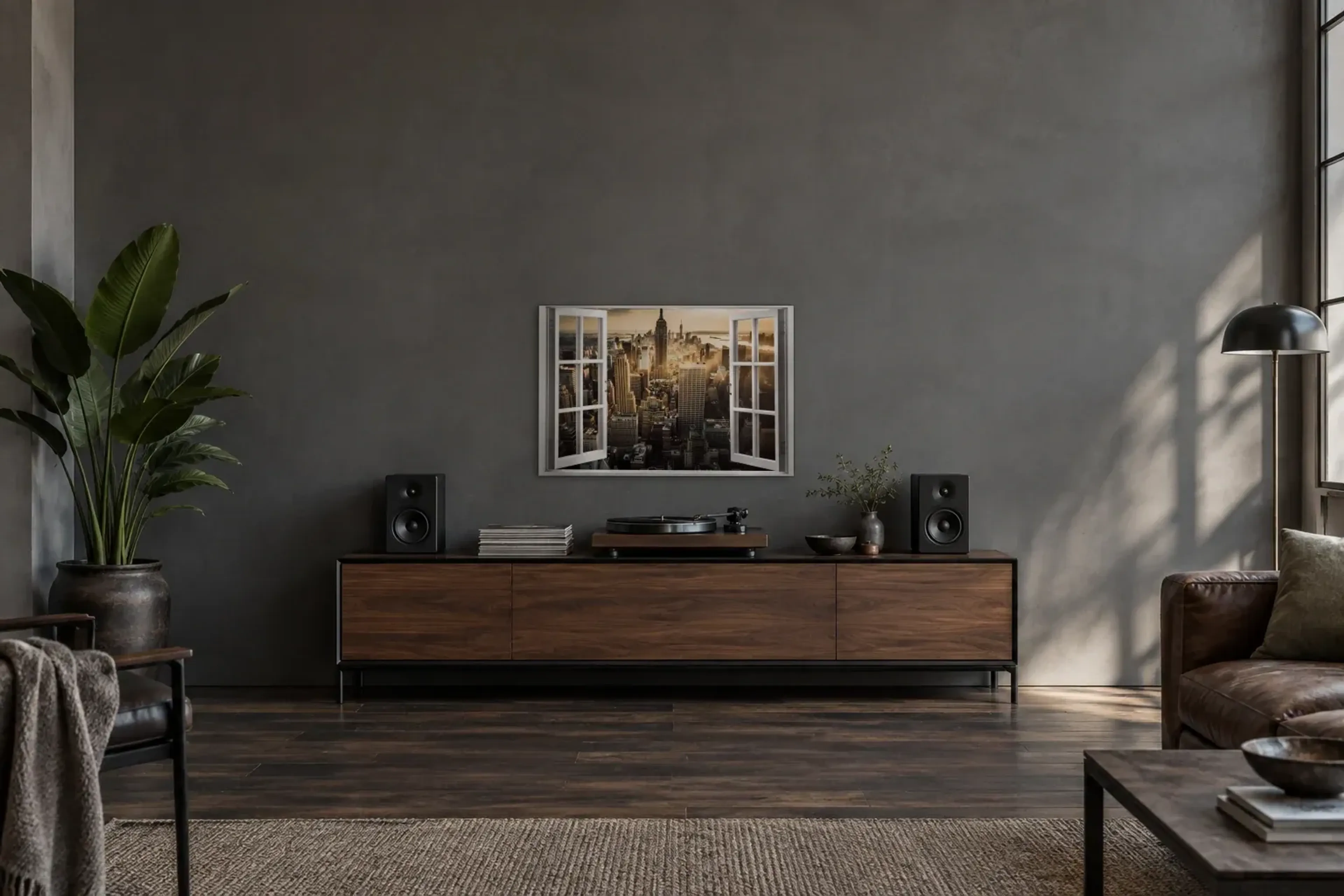 New York als Wandbild über einem 200-cm-Sideboard