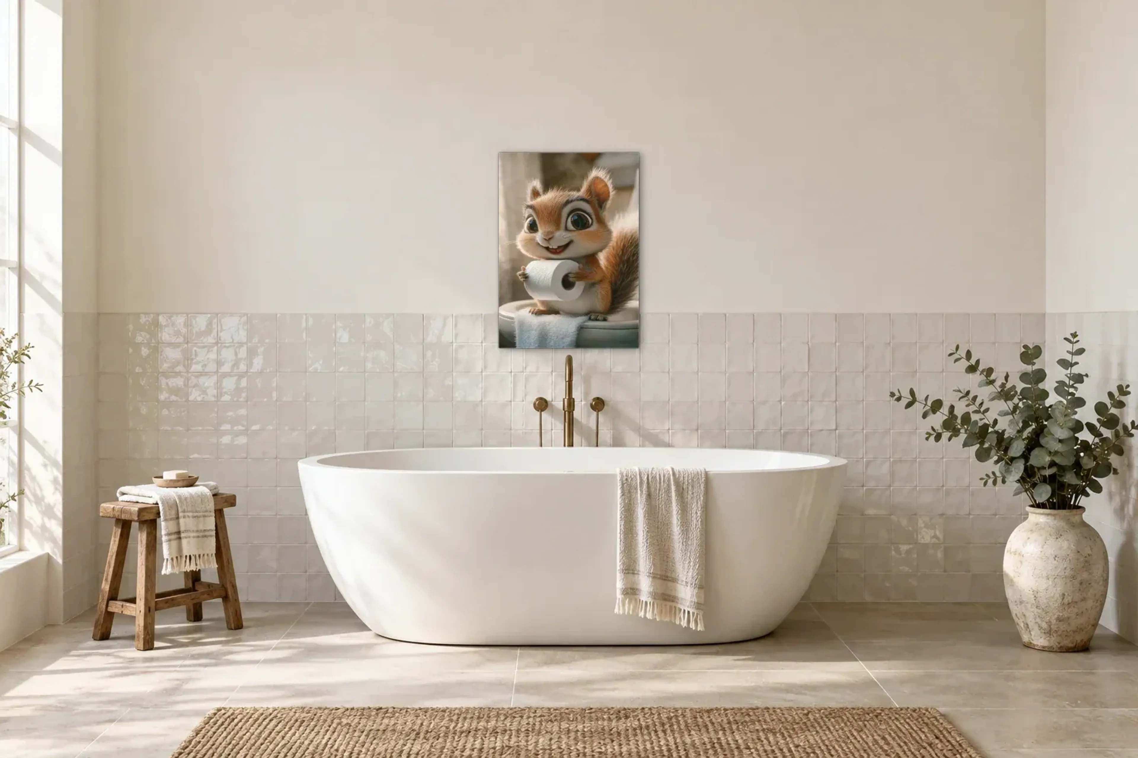 Eichhörnchen mit großen Augen als Wandbild über einer 170-cm-Badewanne
