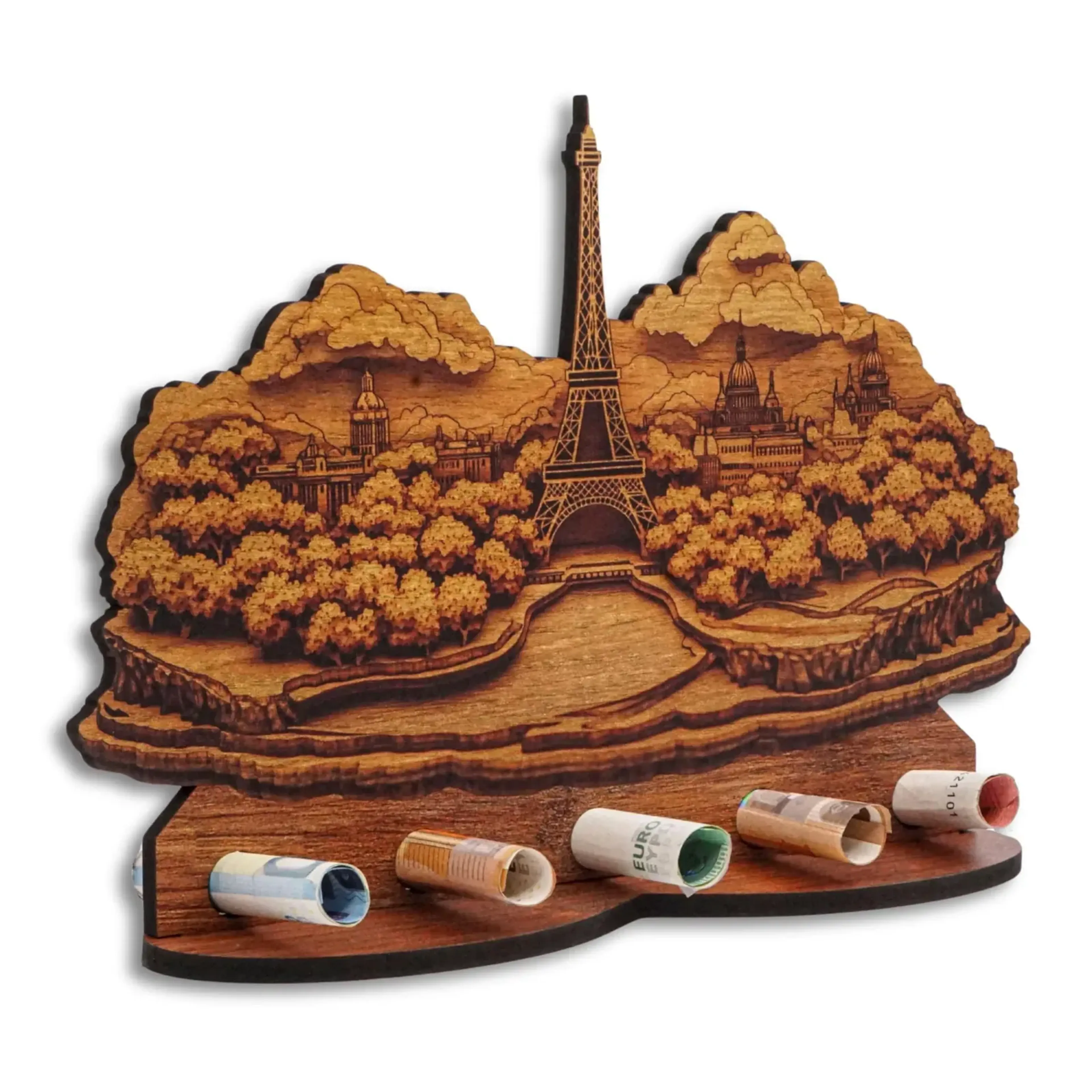 Geldgeschenk „Eiffelturm“ in Holzoptik