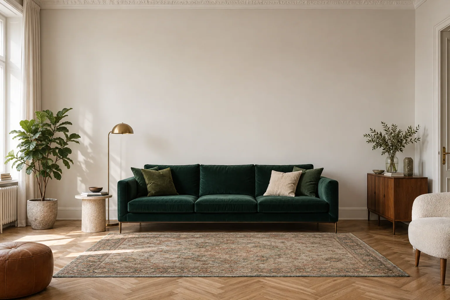 Dom zwischen Türkis und Orange in 40 × 60 cm über einem 220-cm-Sofa